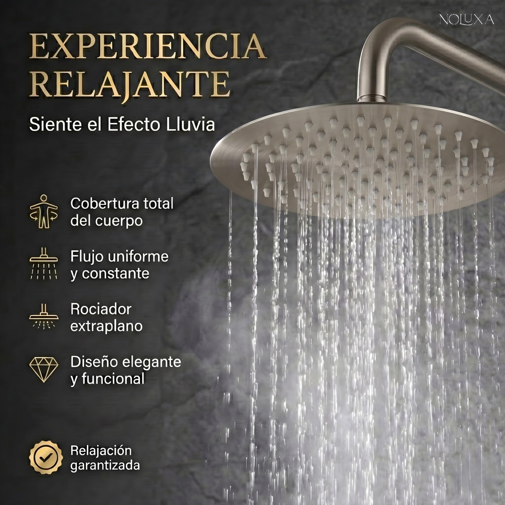 IMEX - Ducha Empotrada Níquel Monomando | Conjunto de Grifería Empotrado con Rociador Antical Efecto Lluvia | Columna Ducha Empotrada con Grifo en Latón y Acero Inox S.304 (SIN ALCACHOFA)