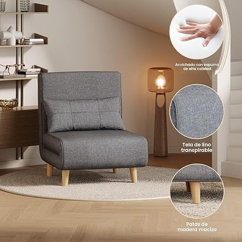 Miniatura 7 de Aiho Silla Cama Convertible 3 en 1, Silla Cama Futon Sofá Convertible con Respaldo Ajustable, Silla Decorativa para Apartamento/Dormitorio/Oficina
