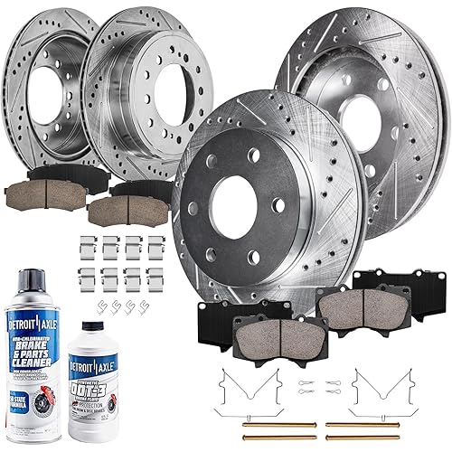 Detroit Axle - 10pc Brake Kit for 2003-2009 Toyota 4Runner, 2007-2009 FJ Cruiser Replacement Drilled & Slotted Brake Rotors Ceramic Brakes Pads: 12.56" inch Front Rotor and 12.28" inch Rear Rotor