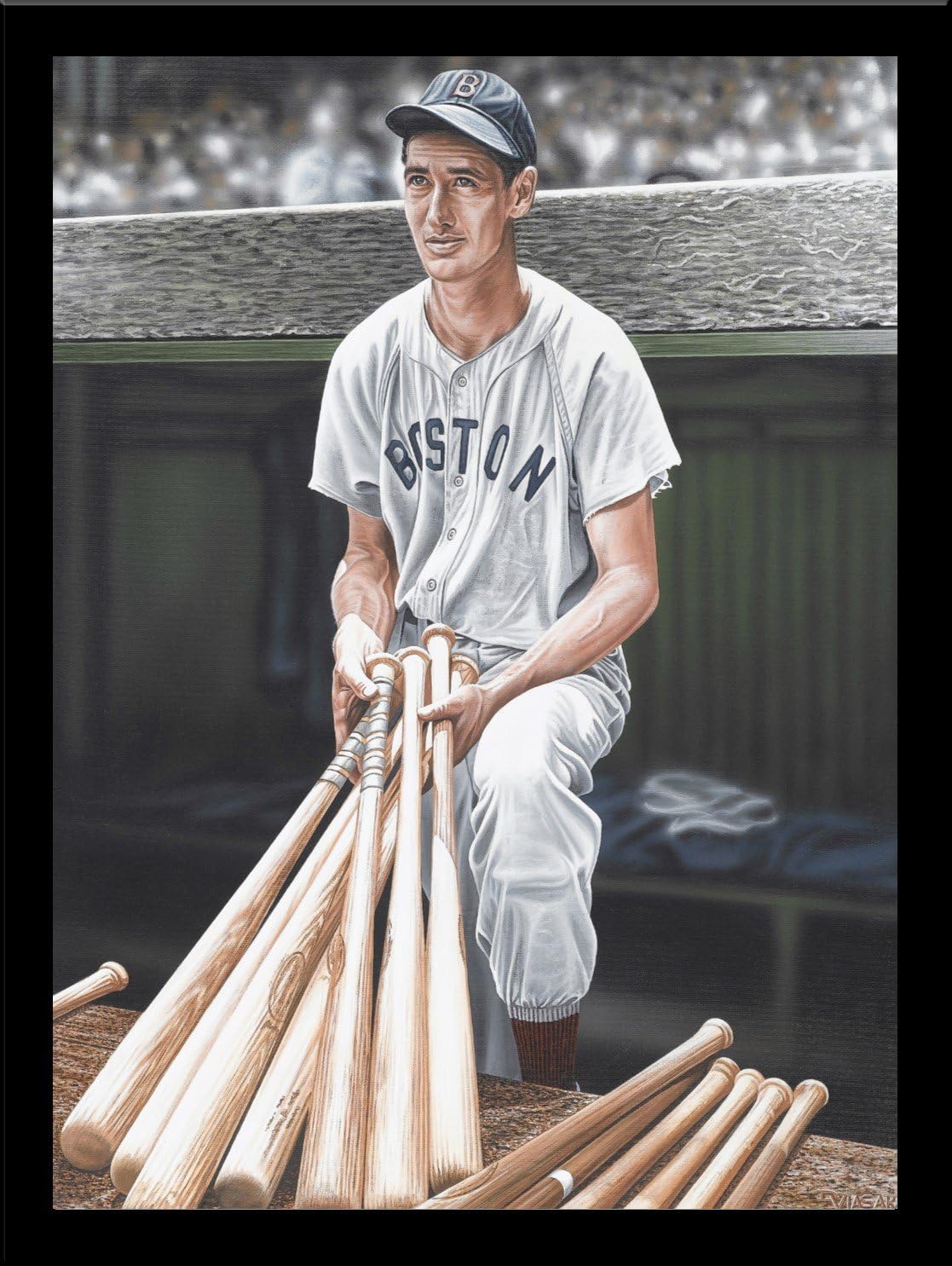Framed Ted Williams on Deck by Darryl Vlasak 16x12 Memorabilia Baseball Legend Boston Red Sox