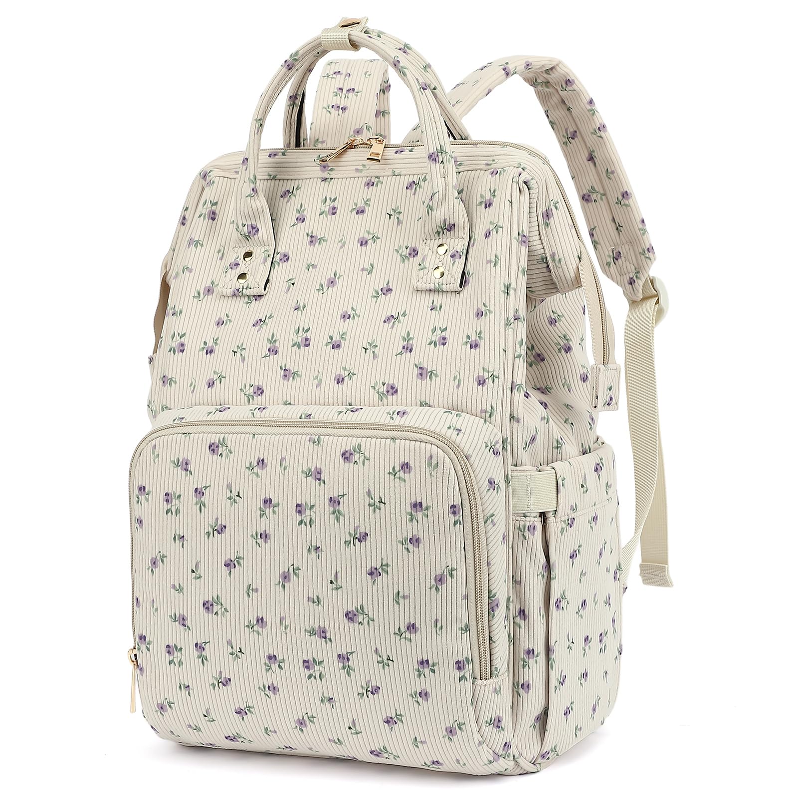 Yusudan College Laptop Backpack Travel Backpack for Women Corduroy Casual Daypack School Backpack Bookbag for Girls Beige Corduroy