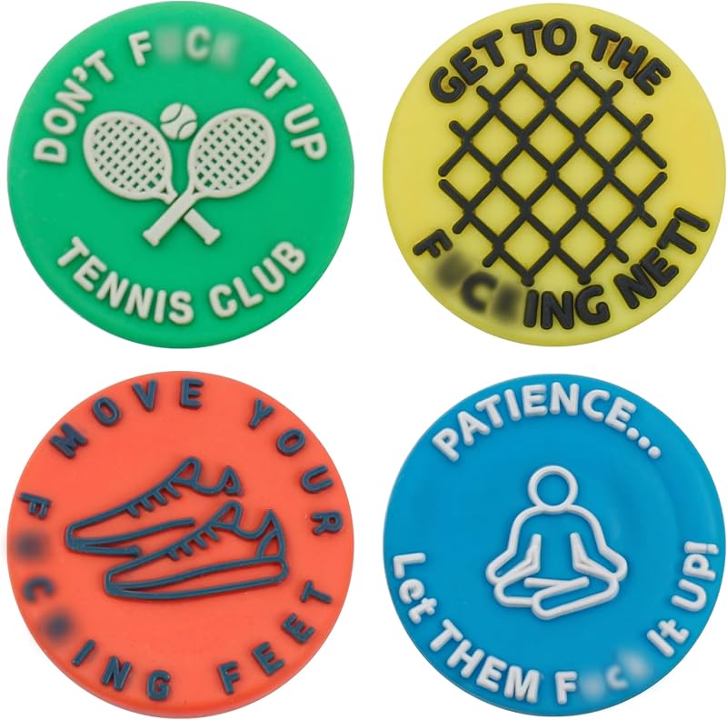 Marsrut 4PCS Tennis Vibration Dampeners, Funny Racquet Damper Dampener for Tennis Racket, Silicone Tennis Shock Absorbers with Spicy/Aggressive Reminder Funny Word, Tennis Accessories Gift, 4 Styles