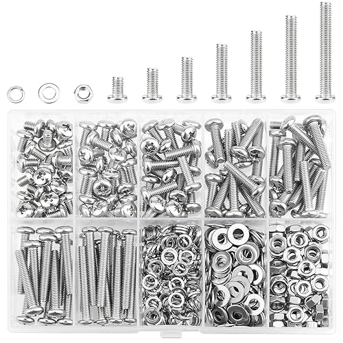 Miniatura 32 de 120 piezas M6 x 0.394 in /0.472 in /0.630 in /0.787 in /0.984 in /1.181 in /1.378 in, cabeza hexagonal, tornillos, arandelas, tuercas, kit