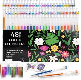 Glitter Gel Pens, 48 Vibrant Colors Sparkle Gel Pen with Refills, Colored Glitter Pens Retractable Metallic Shimmer Pens for Adults Drawing Coloring Doodling Note Taking Journaling and Writing