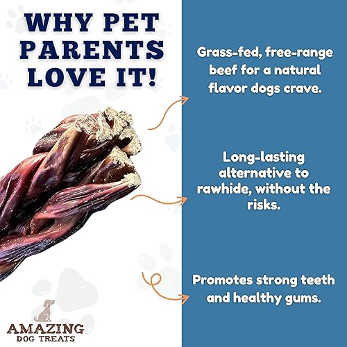 Miniatura 3 de Amazing Dog Treats - Palo de gollet trenzado de 6 pulgadas (8 unidadespaquete) - Golosinas para perros con esófago de carne de res
