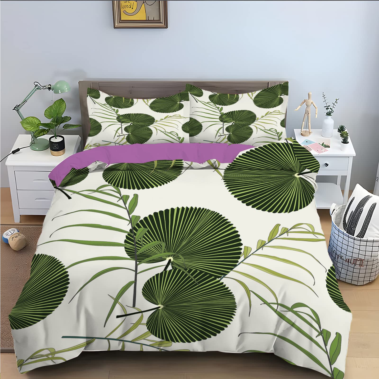 Housse de couette 240x260 cm imprimée feuilles vertes adulte
