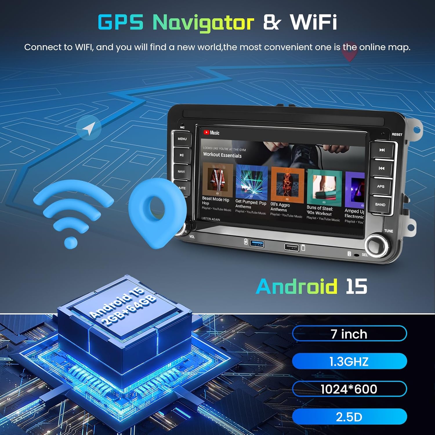 Android Car Stereo for Volkswagen VW Jetta Passat Golf Beetle Polo Tiguan for SEAT for Skoda with Wireless Carplay Android Auto, 7 Inch Touchscreen with GPS,Bluetooth,WiFi,FM/RDS,EQ,ASP,SWC