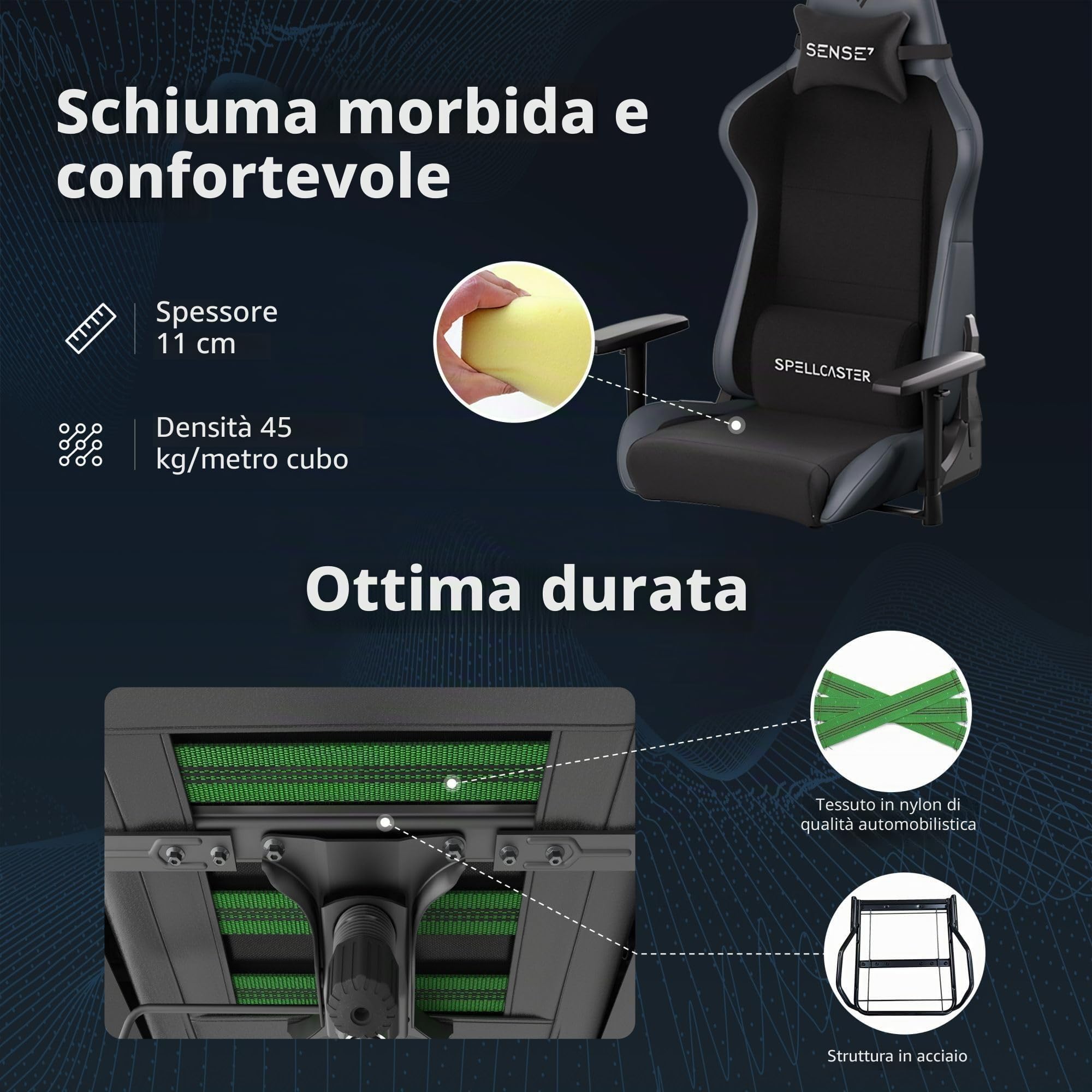 SENSE7 Sedia Gaming Spellcaster FUKU - Eco-Pelle & Alcantara - Comfort Ergonomico, Inclinazione 160°, Braccioli 1D, PU Durevole & Schiuma Traspirante - Ideale per Ufficio o Casa, Design Elegante