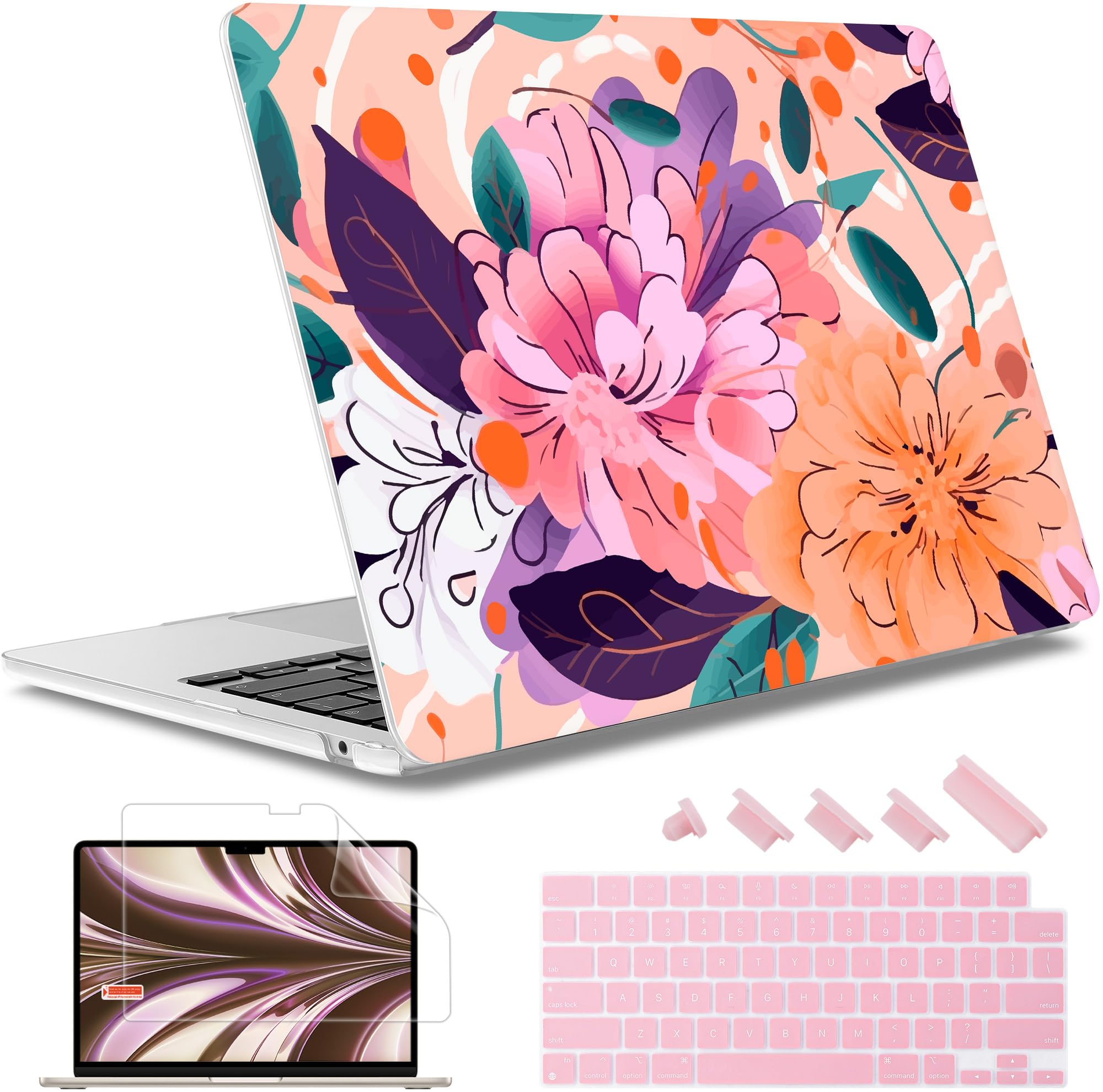 May Chen for M4 MacBook Air 15 inch Case A3241 A3114 M3 A2941 M2 2025 2024 2023 Release, Plastic Hard Shell for MacBook Air 15.3" with Retina Dispaly Fits Touch ID, Trendy Flower