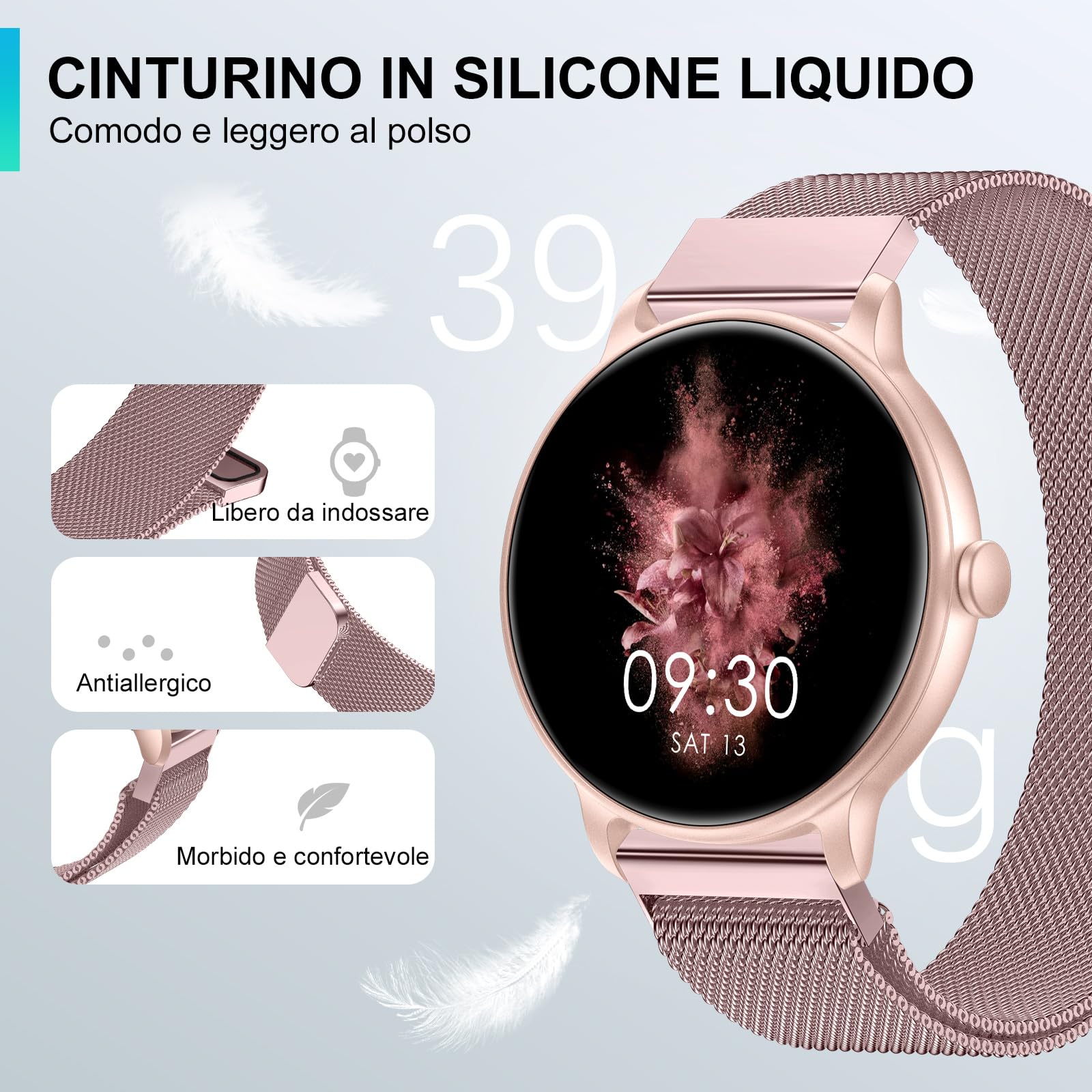 AcclaFit Smartwatch Uomo Donna con Chiamate Bluetooth, Orologio Fitness Rotondo da 1,38" con 147+ Modalità Sportive, Cardiofrequenzimetro, Sonno, IP68 Impermeabile, Compatibile con Android iOS
