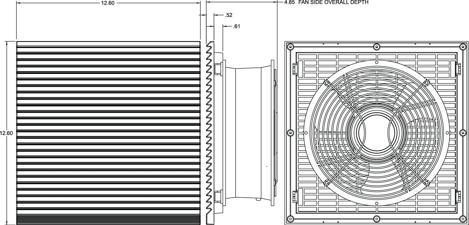 Thermal Edge PFFP500-120 (UL Type 1) | CFM Free Flow: 850 | Voltage/Hz.: 115 VAC 50/60 Hz | Rated Amps: 0.50/0.58 | Temperature Range: -40°F to +158°F | RPM: 2700