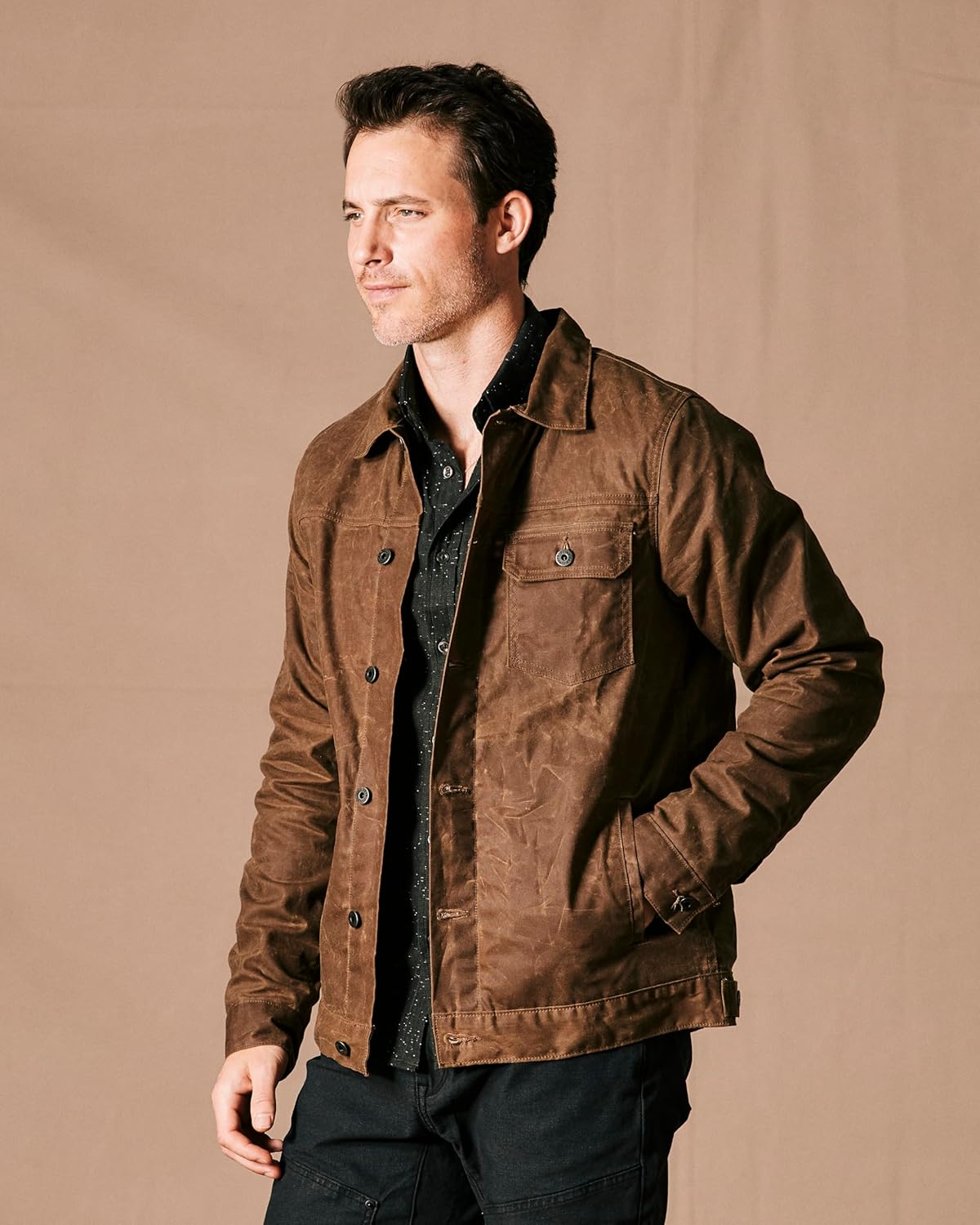 Huckberry Flint and Tinder Men's Flannel-Lined Waxed Trucker Jacket, Water & Weather Resistant Mens Jacket