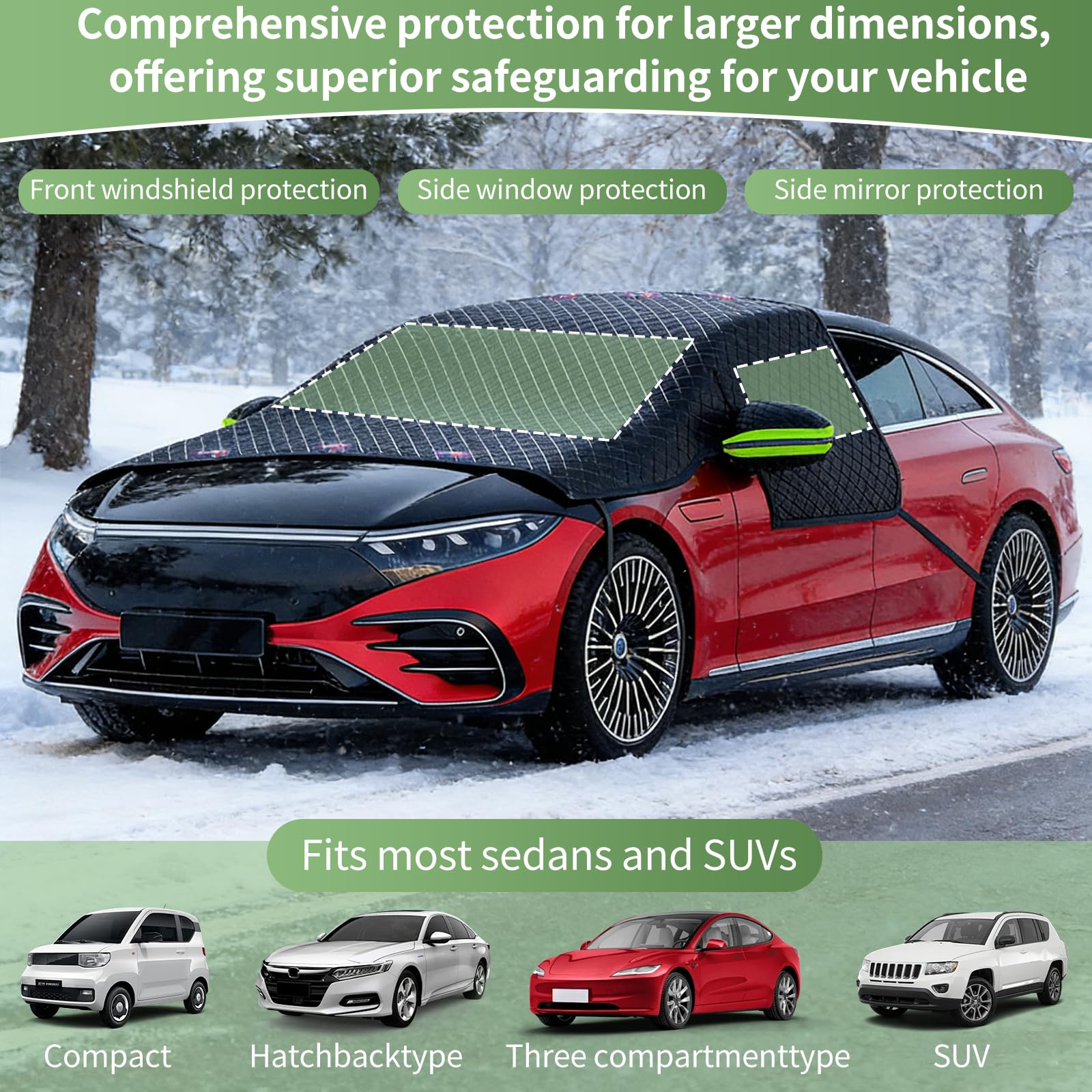 Bâche Pare-Brise Voiture Magnétique Protection Givre Hiver - Couverture Pare Brise Anti Neige Glace Pluie Soleil UV avec Fixation Sécurisée pour Voiture SUV (Grande Taille)