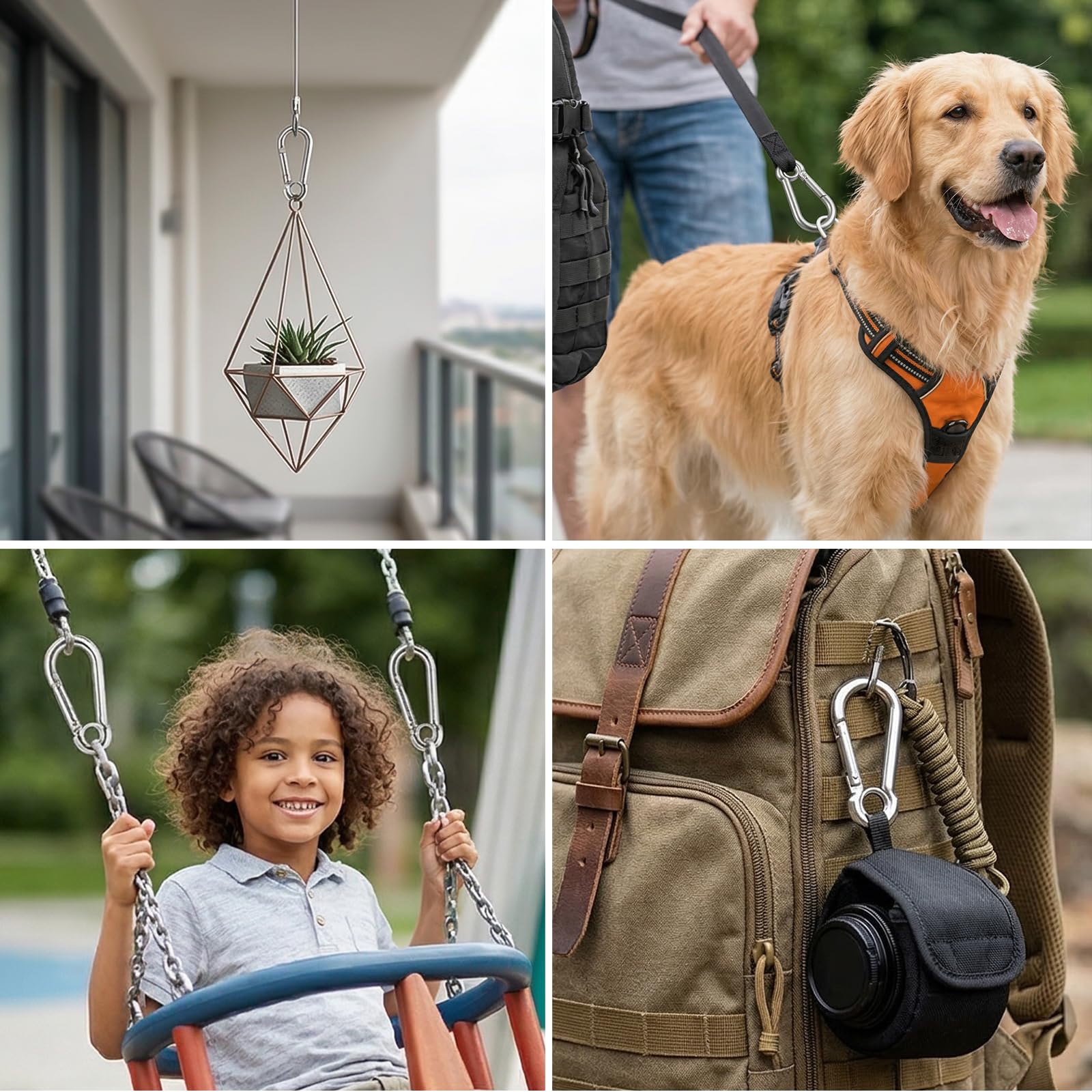 Carehabi 14 pièces Mousquetons en Acier Inoxydable 60 * 30mm Petit Mousqueton Mousqueton INOX pour Porte-clés Hamacs Camping Pêche Auvents