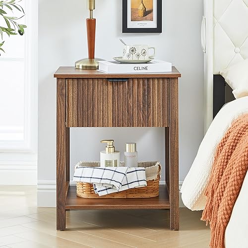 Miniatura 1 de Mesita de noche moderna de mediados de siglo con cajón, mesita de noche de granja para dormitorio, mesa auxiliar pequeña con almacenamiento, mesa