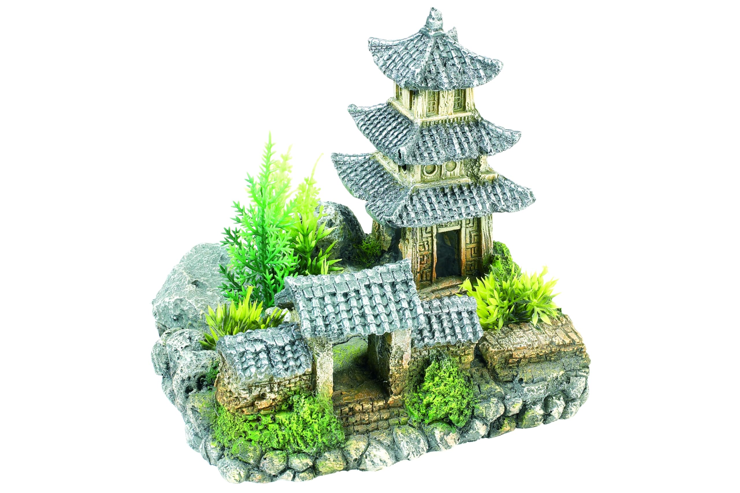 CLASSIC Magic Of The Orient Asian Temple With Plants Aquarium Ornaments 185mm