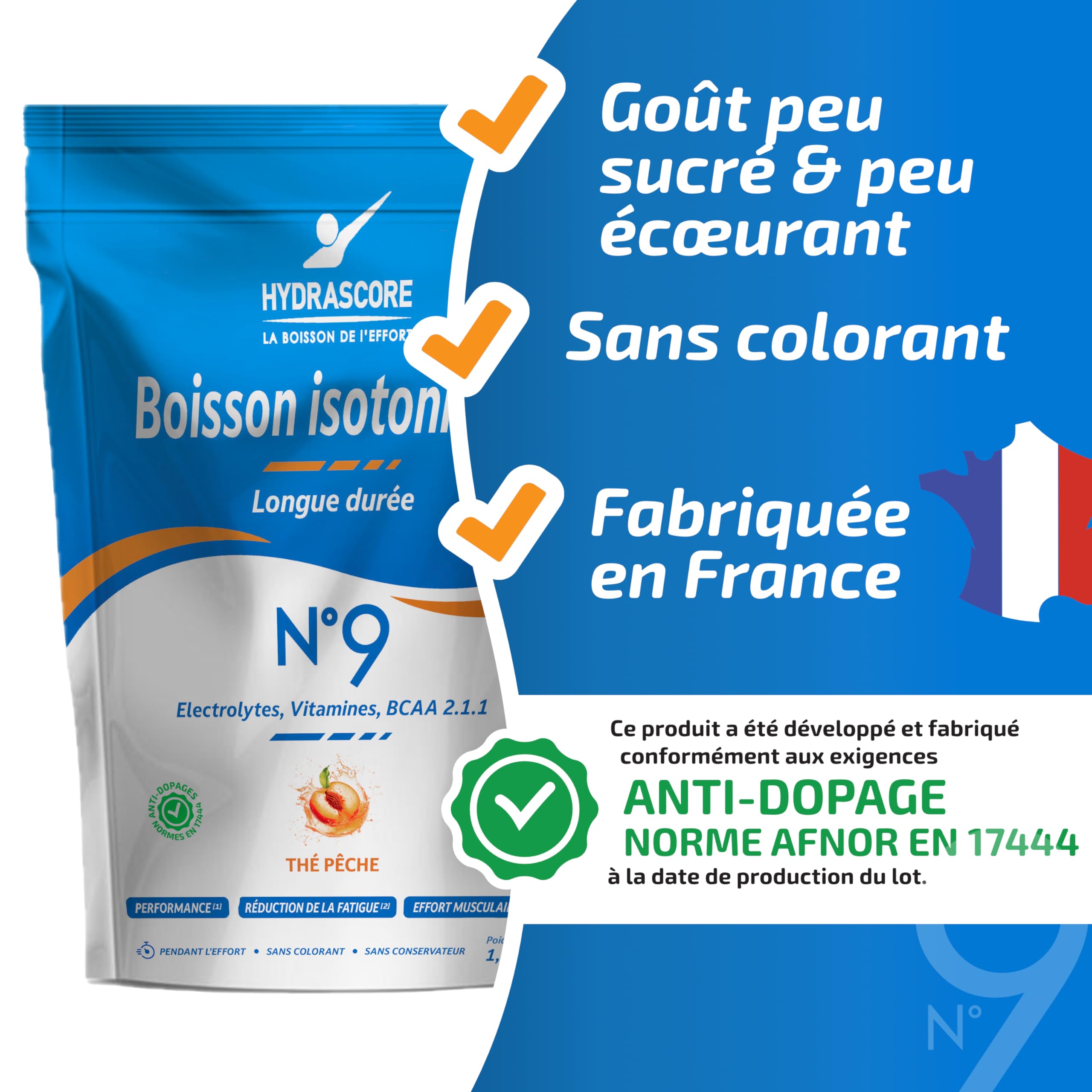 N°9 - Thé Pêche 1200 g - Nouvelle Recette - Boisson Isotonique Énergétique pour Sportifs - Running, Vélo, Triathlon - Énergisante & Hydratante - Électrolytes Hydratation & BCAA - H1034
