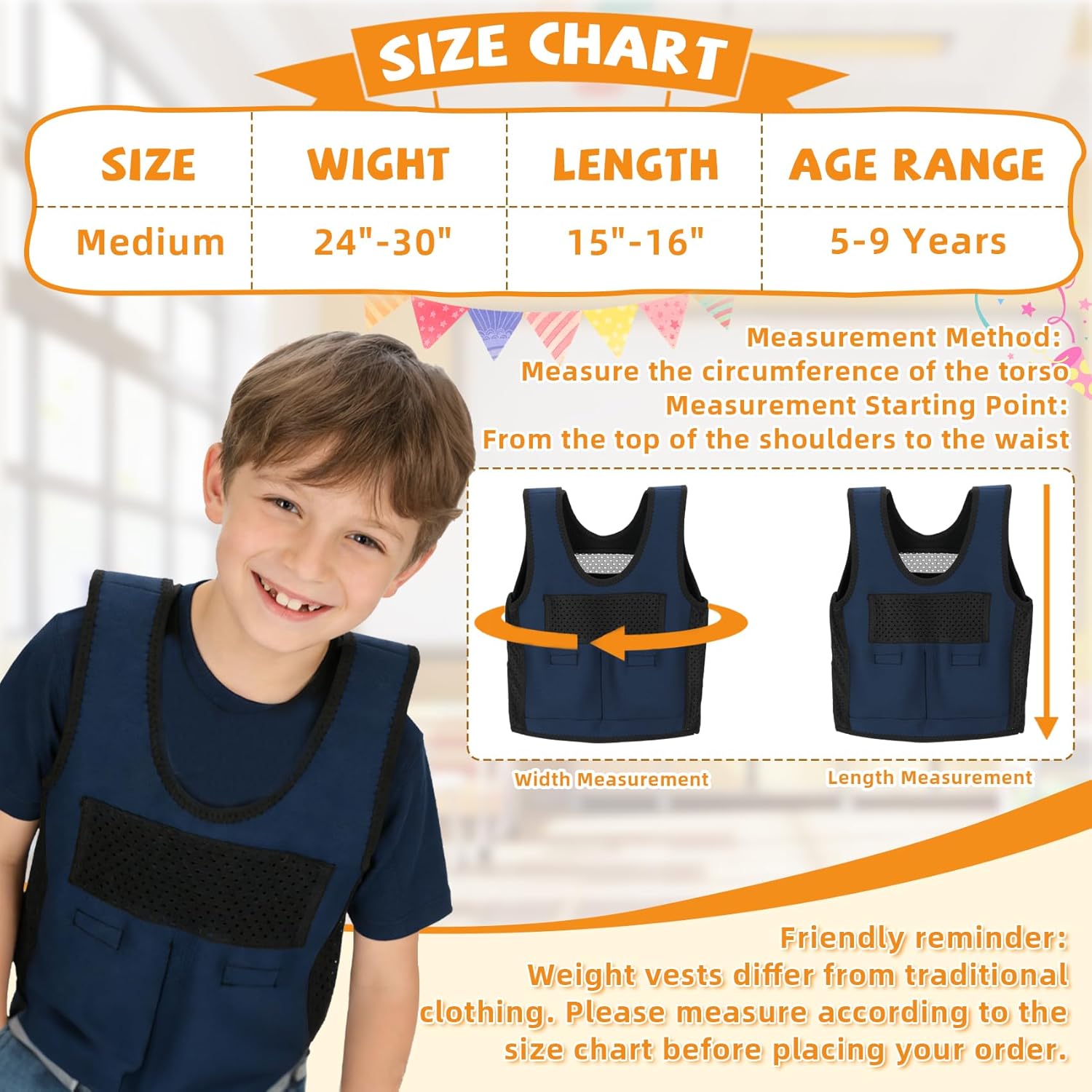 Weighted Vest for Kids(Ages 5-9) - Adjustable Compression Vest with 3lbs Removable Weights, Breathable Neoprene & Mesh Design