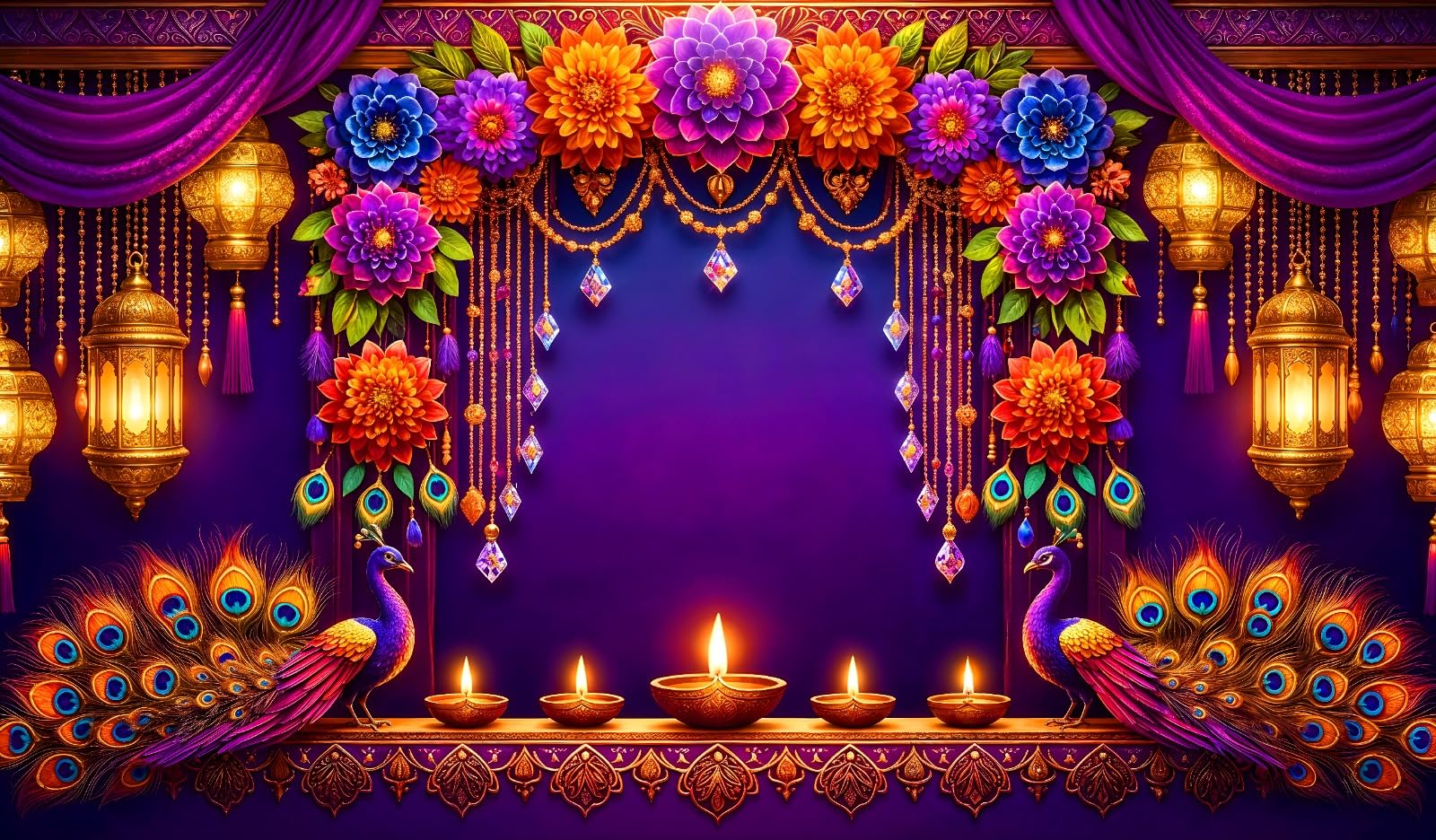 Traditional Pooja Decoration Design Backdrop Cloth for Pooja Decoration Background Curtain Cloth Fabric-Polyester Size 5 Feet Height and 8 Feet Width(5 * 8)-picture-28
