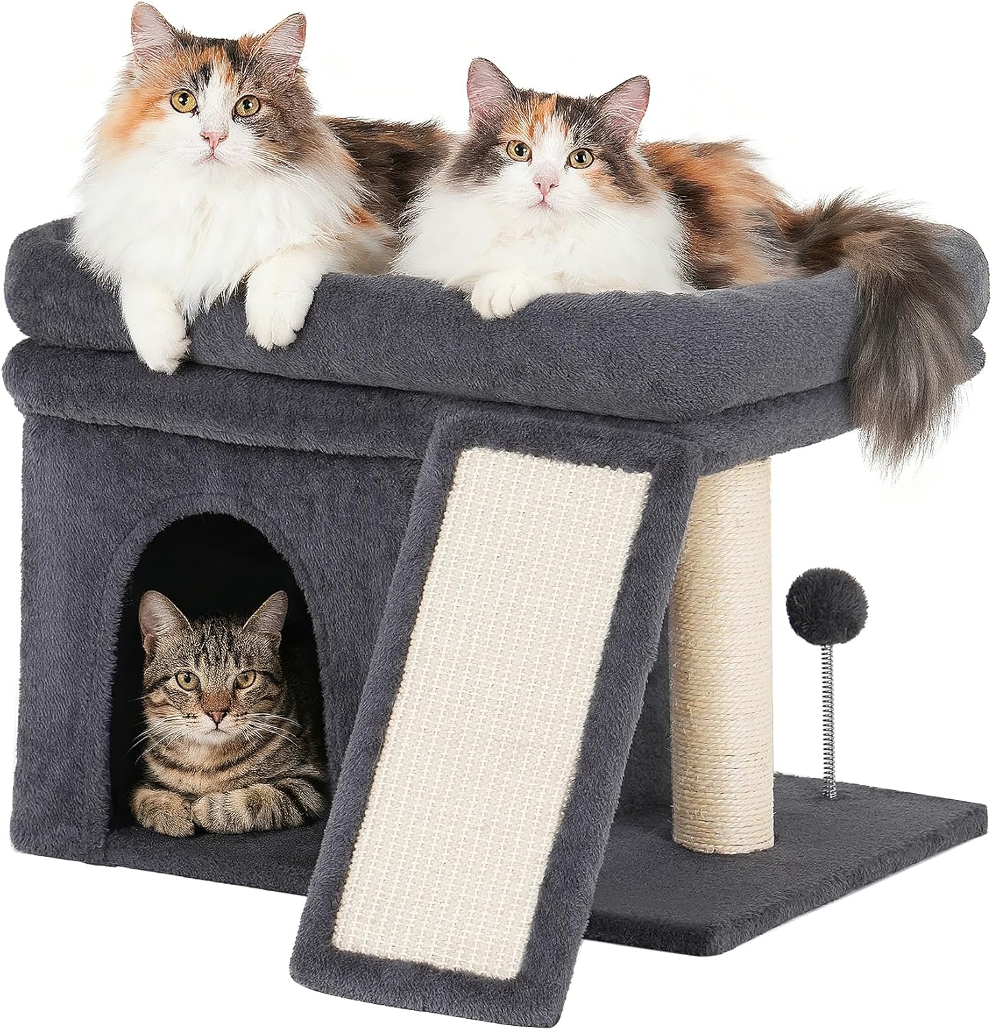14‘’ Cat Tree Tower with Scratching Post, 20 * 16.5in Perch Bed for Large Adult Cats, Condo Cave for Indoor Small Medium Kittens, Dark Gray