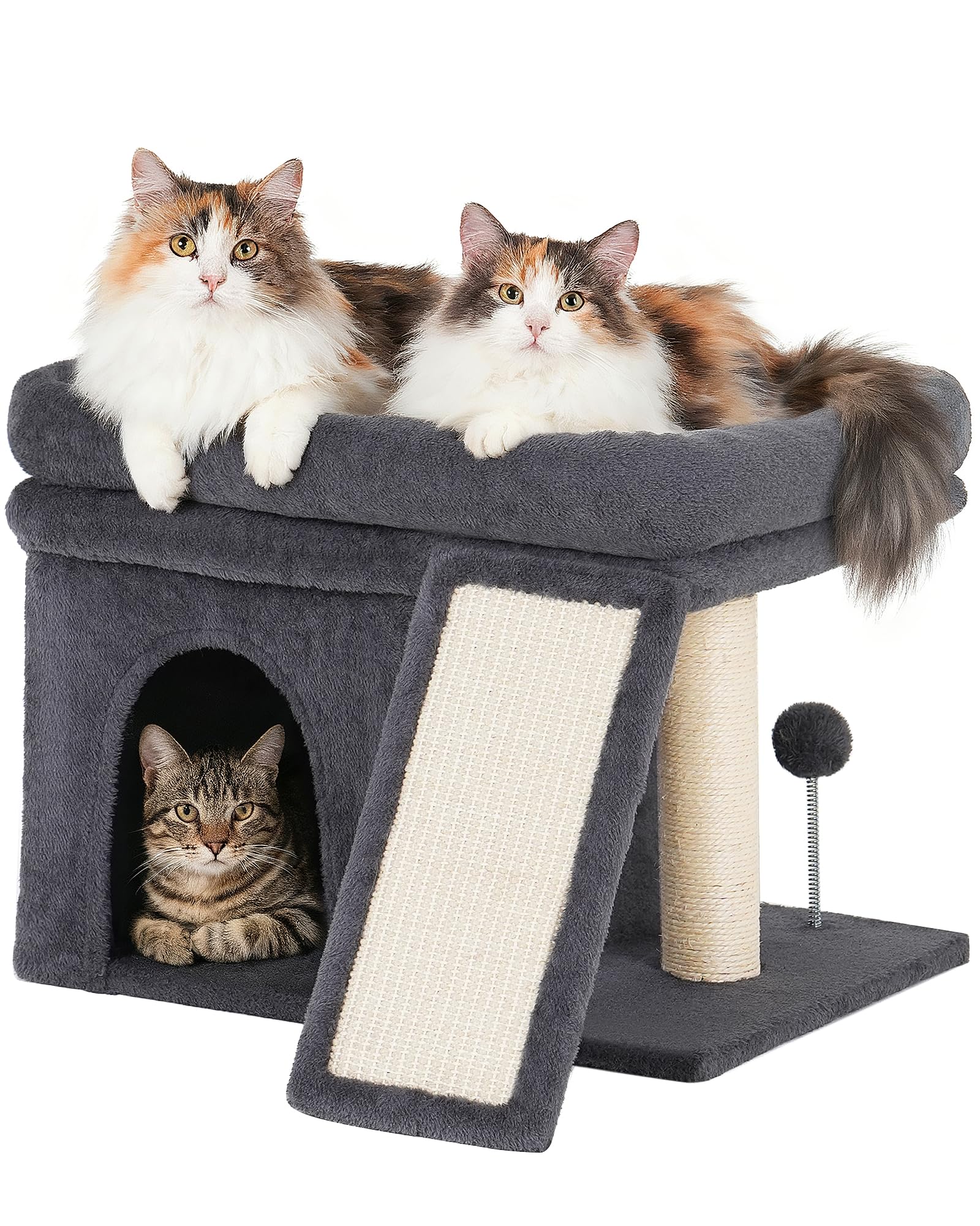Cat Tree Tower for Large Adult Cats, 50 * 40cm Big Perch Bed,Spacious Condo House for Indoor Kitten, Sisal Scratching Post, Dark Gray