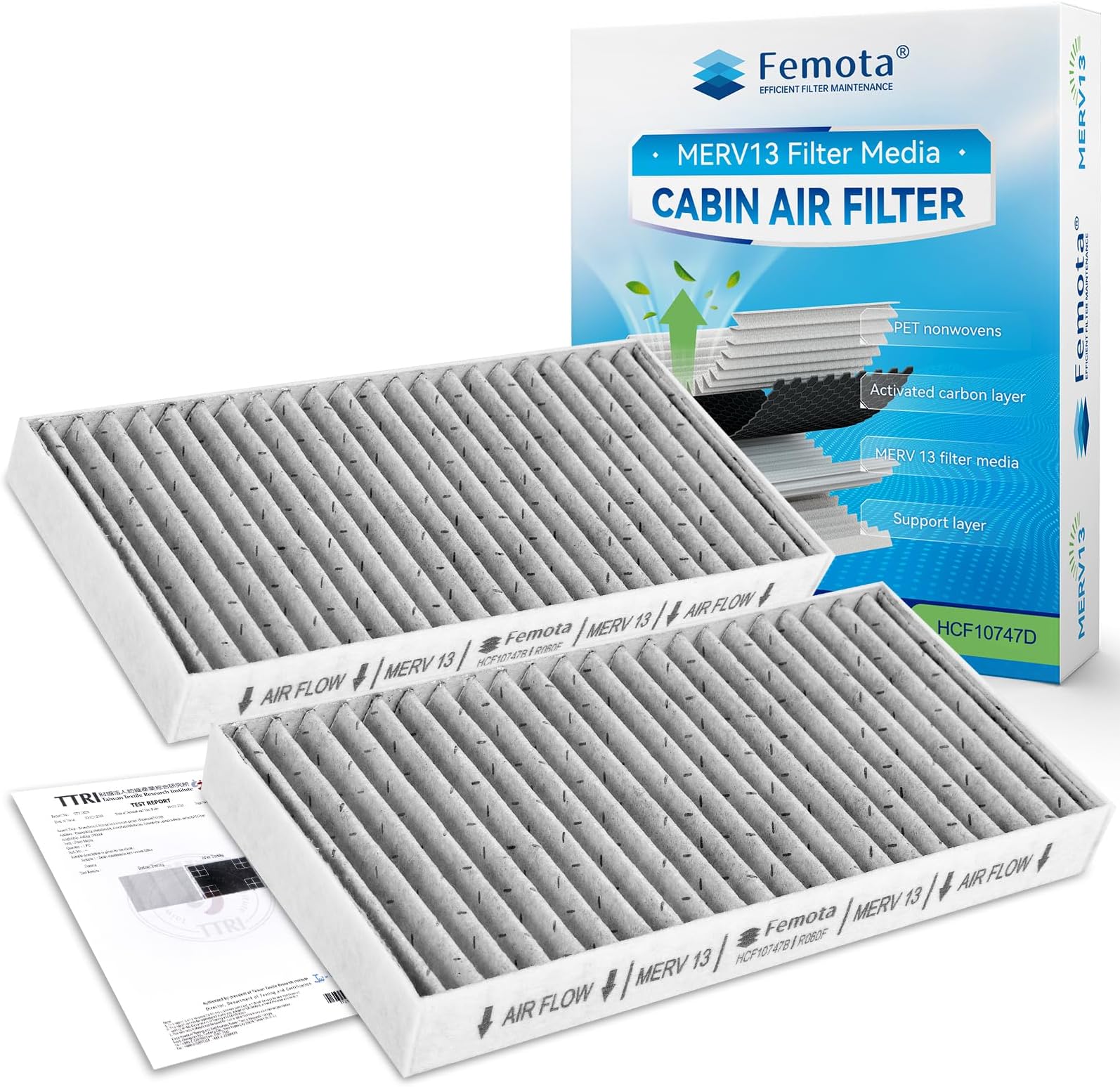 Certified MERV 13 Cabin Air Filter with Activated Carbon, CF10747 for Jeep Liberty (2008-2012), Dodge Nitro (2008-2011), Replace: 68033193AA, 68535612AA