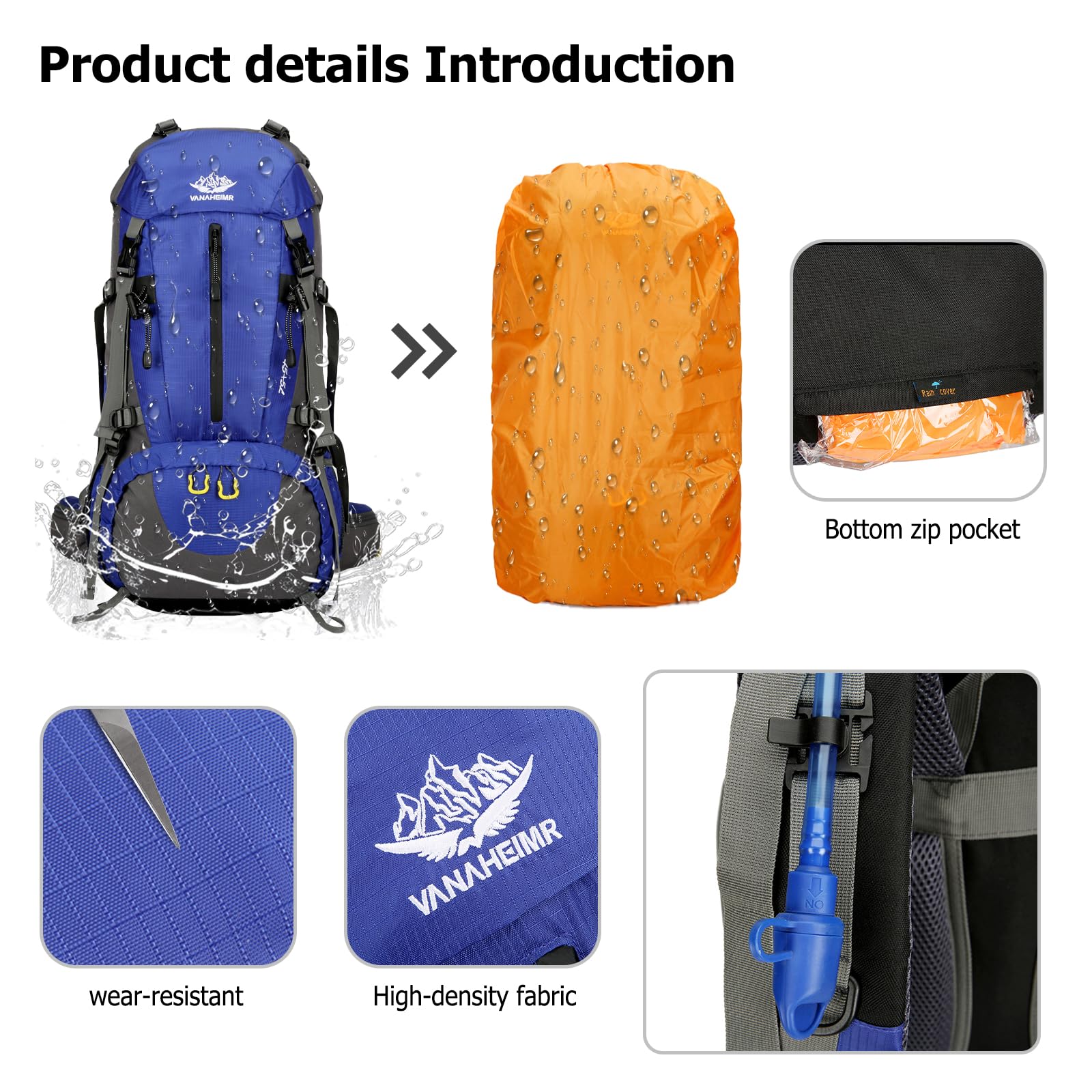 50L Zaino da Trekking Zaino Impermeabile Zaini con Copertura per la Pioggia Donna Uomo Backpack per Escursionismo Campeggio Arrampicata Viaggio Verde
