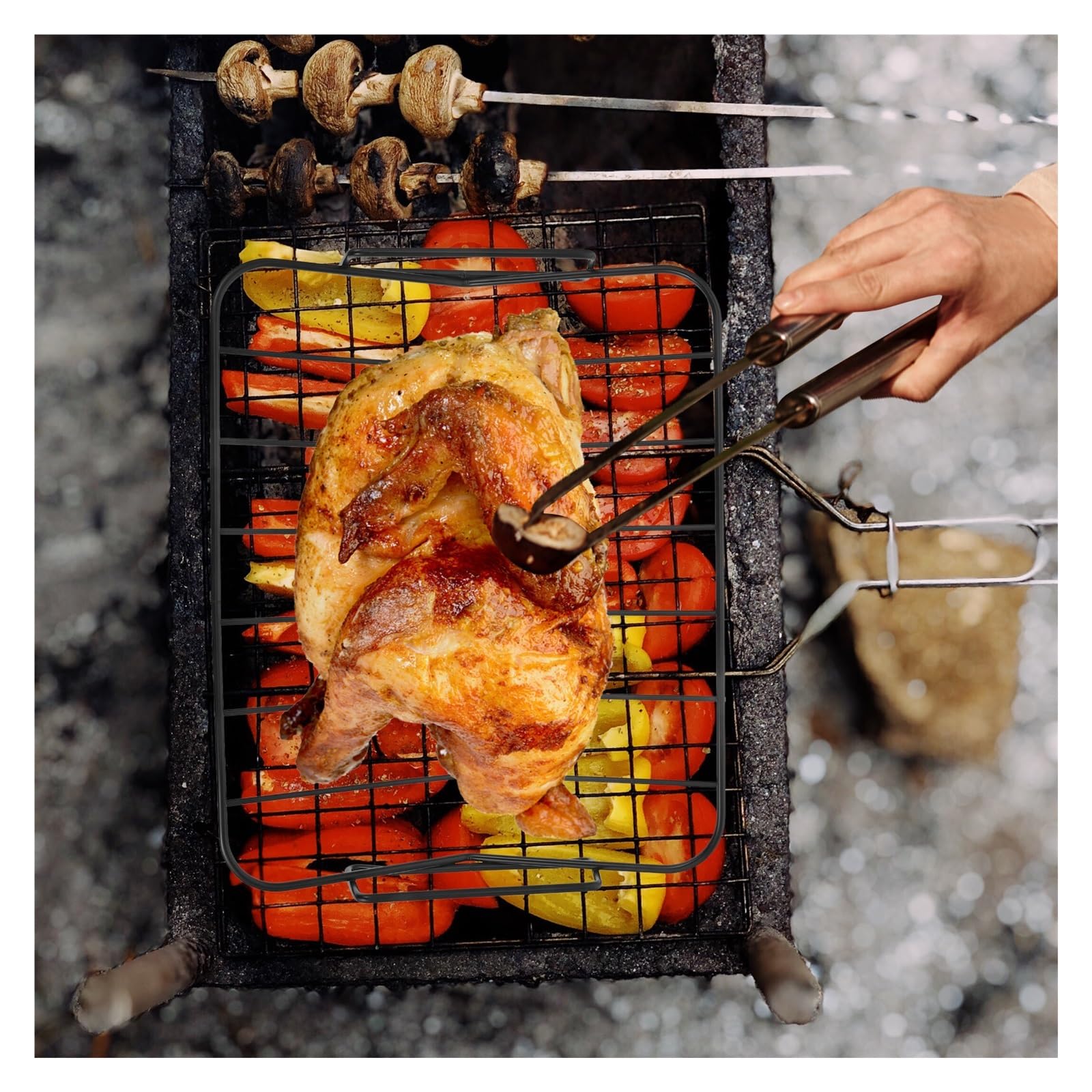 Estante de barbacoa portátil elevado for asar a la parrilla al aire libre