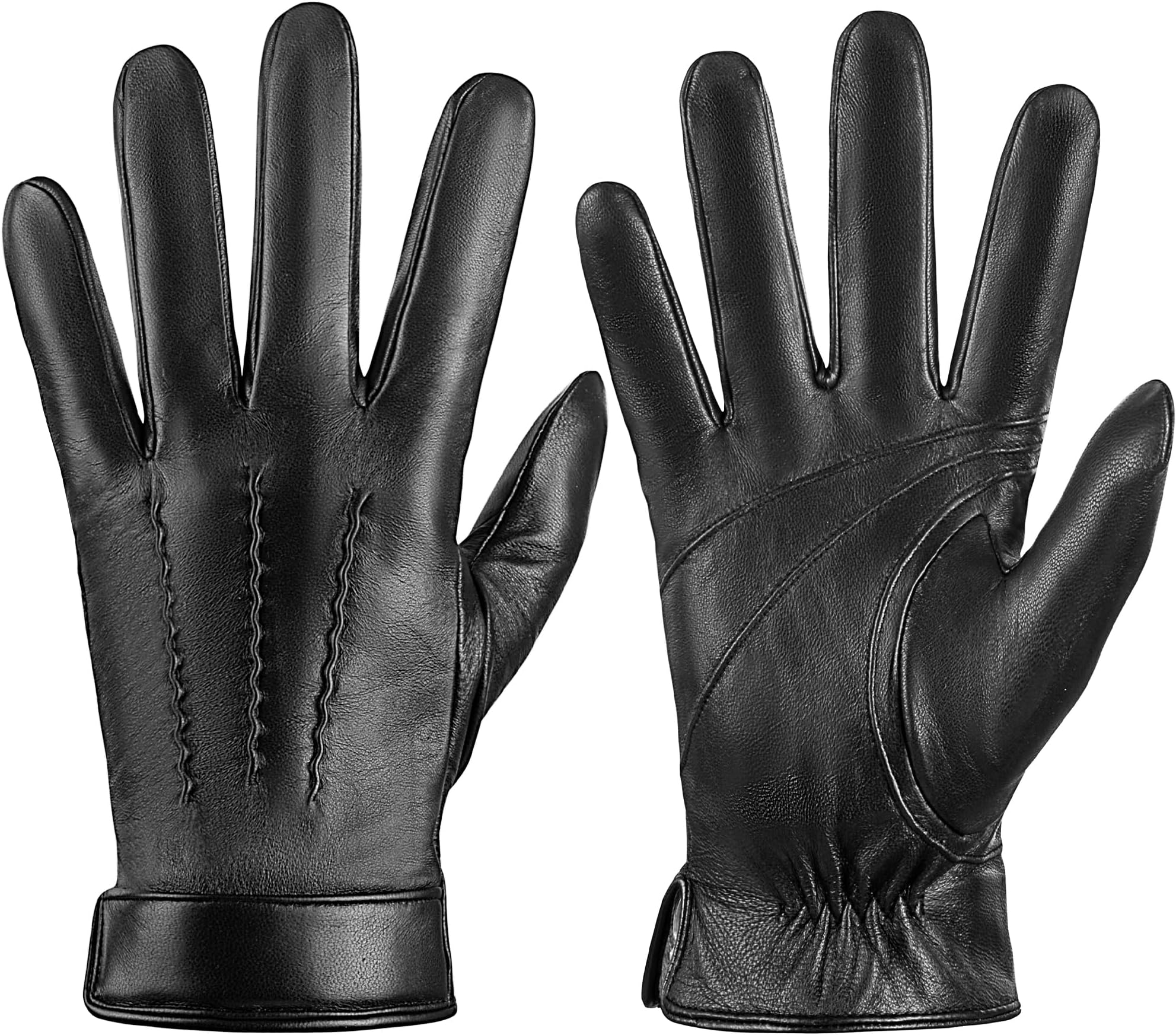 Genuine Sheepskin Leather Gloves for Men, Soft Cashmere Winter Warm Touch Screen Gloves Motorcycle Driving Gloves