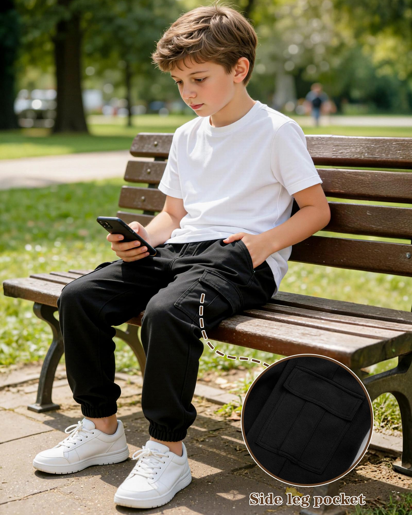LACOFIA Pantalon Cargo pour Garçon Pantalon de Jogging à Taille Élastiquée pour Enfant 4-13 Ans