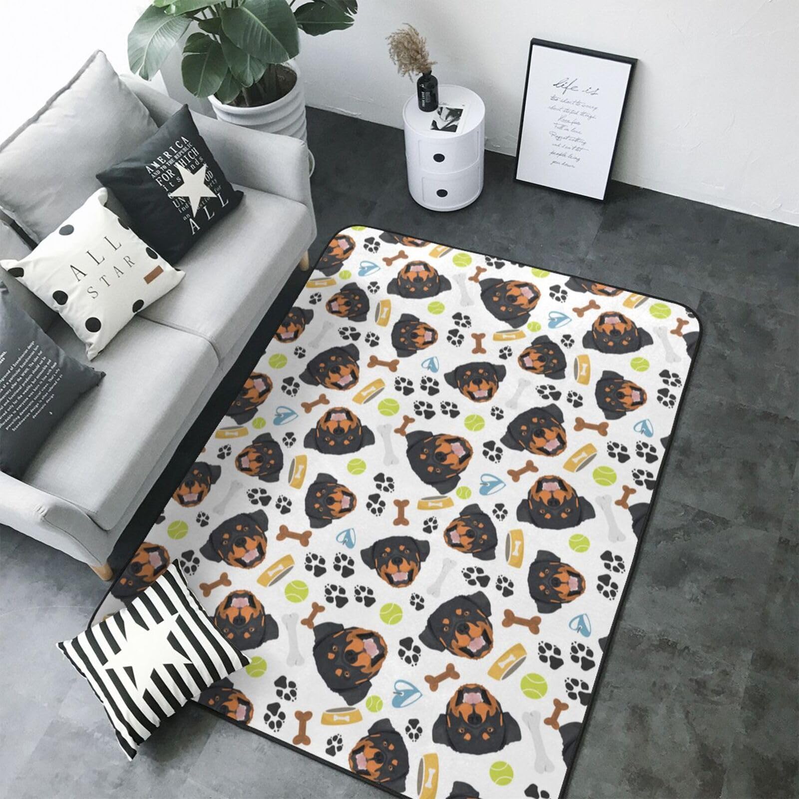 Tapis de salon doux et frais lavable motif Rottweiler dimensions 203,2x147,3 cm