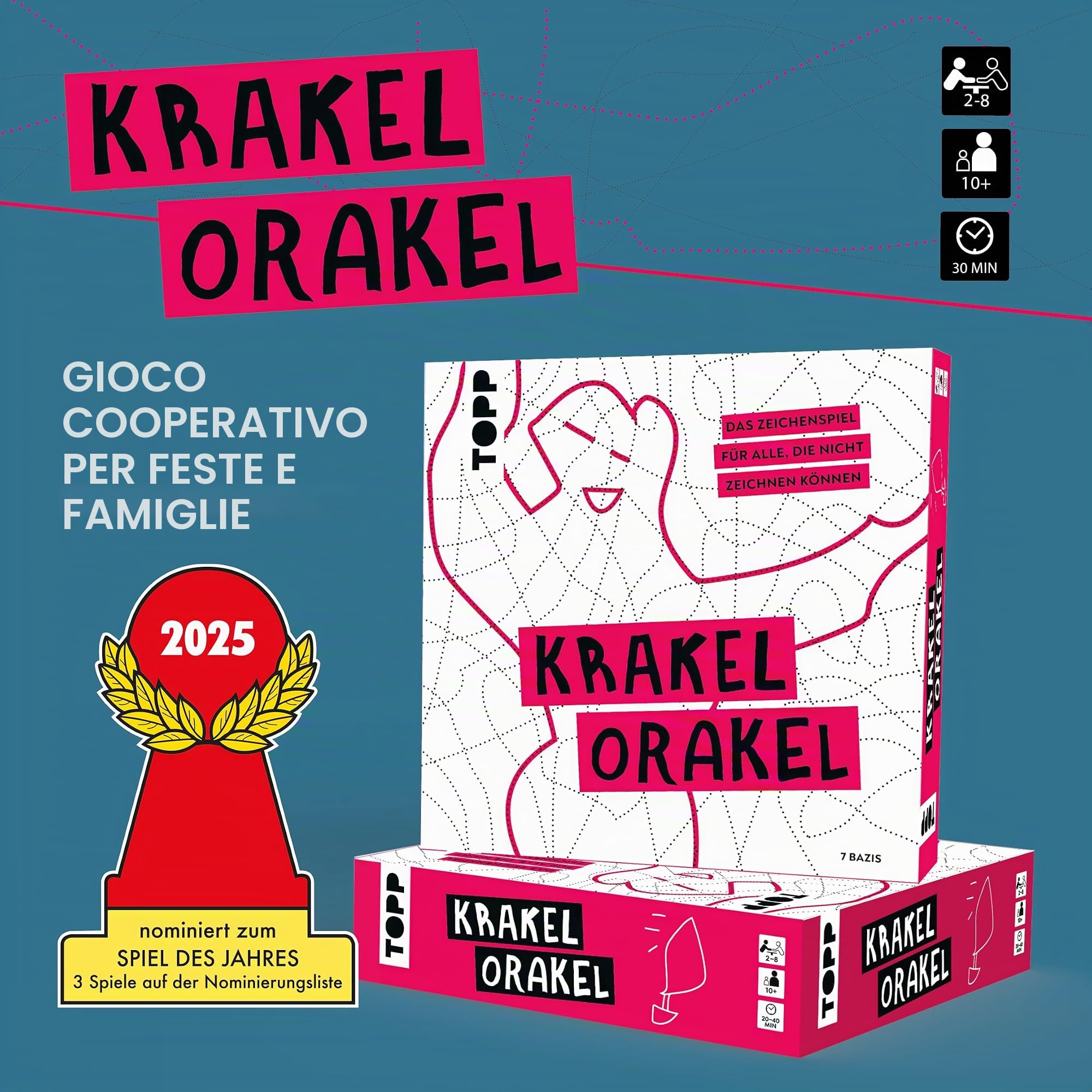TOPP Krakel Orrakel – Il Gioco di Disegno per Tutti Coloro Che Non riescono a disegnare Chi riconosce Le Forme Oblique in Linea? 2-8 Persone | dai 10 Anni in su, 30 Minuti
