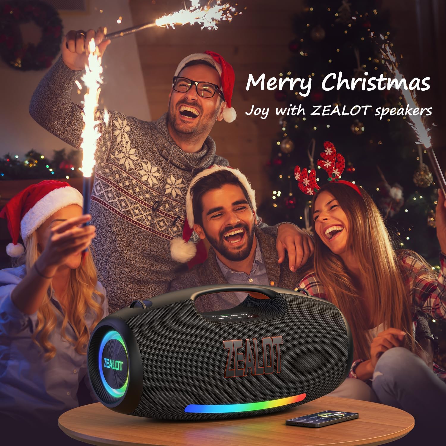 ZEALOT Bluetooth Speaker with Massive Sound, Speaker Bluetooth Wireless 250W, Loud Stereo & Subwoofer, Portable Speaker Wireless for Party, 48000mah/ IPX6 Waterproof/EQ/DJ Light, for Pool/Beach - Image 2
