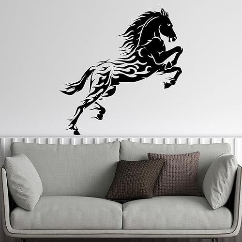 Vinilo adhesivo de pared Tenedores de llama Caballo Fantástico Mustang Salvaje Pegatinas Gran Decoración (2710ig) Negro