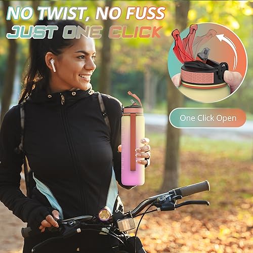 Miniatura 5 de WHIPY Botella de agua deportiva (gris, 32 onzas) con popote, botella deportiva reutilizable a prueba de fugas y sin BPA, marcas de tiempo