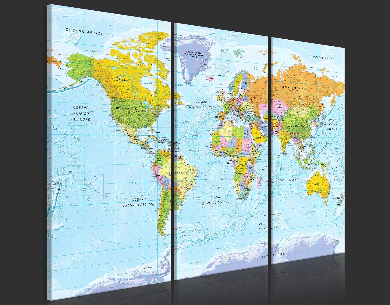 murando - Lavagna Di Sughero per Puntine - Mappa Mondo 120x80 cm 3 Pezzi - Bacheca Sughero da Parete & Quadri Componibili in un Uno - Grande Decorativo per Parete per le Note - Terra k-A-0460-p-e