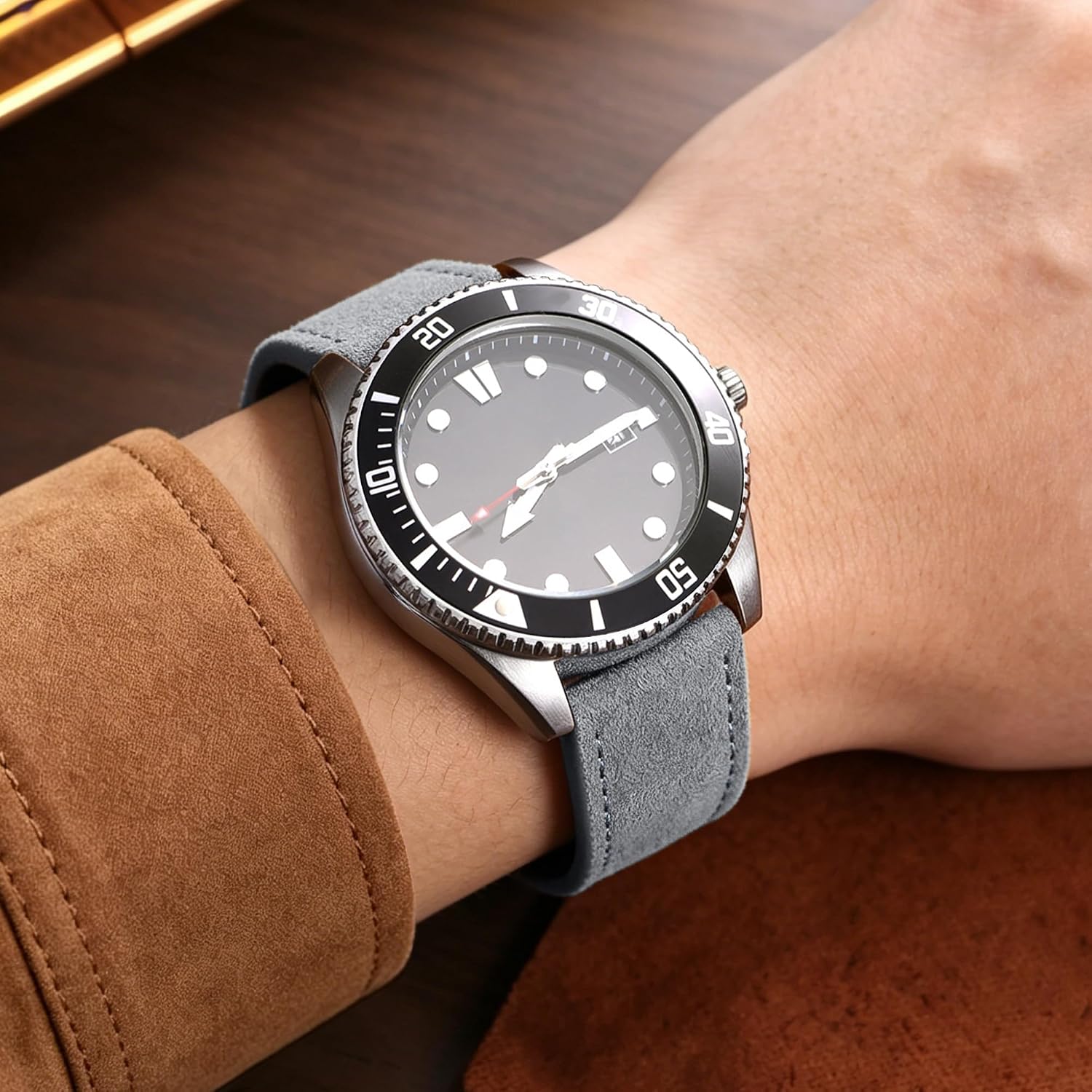 Suede Watch Strap for men and women, Quick Release leather watch strap with Silver Buckle watch leather strap, Grey 20mm watch band WBG0206