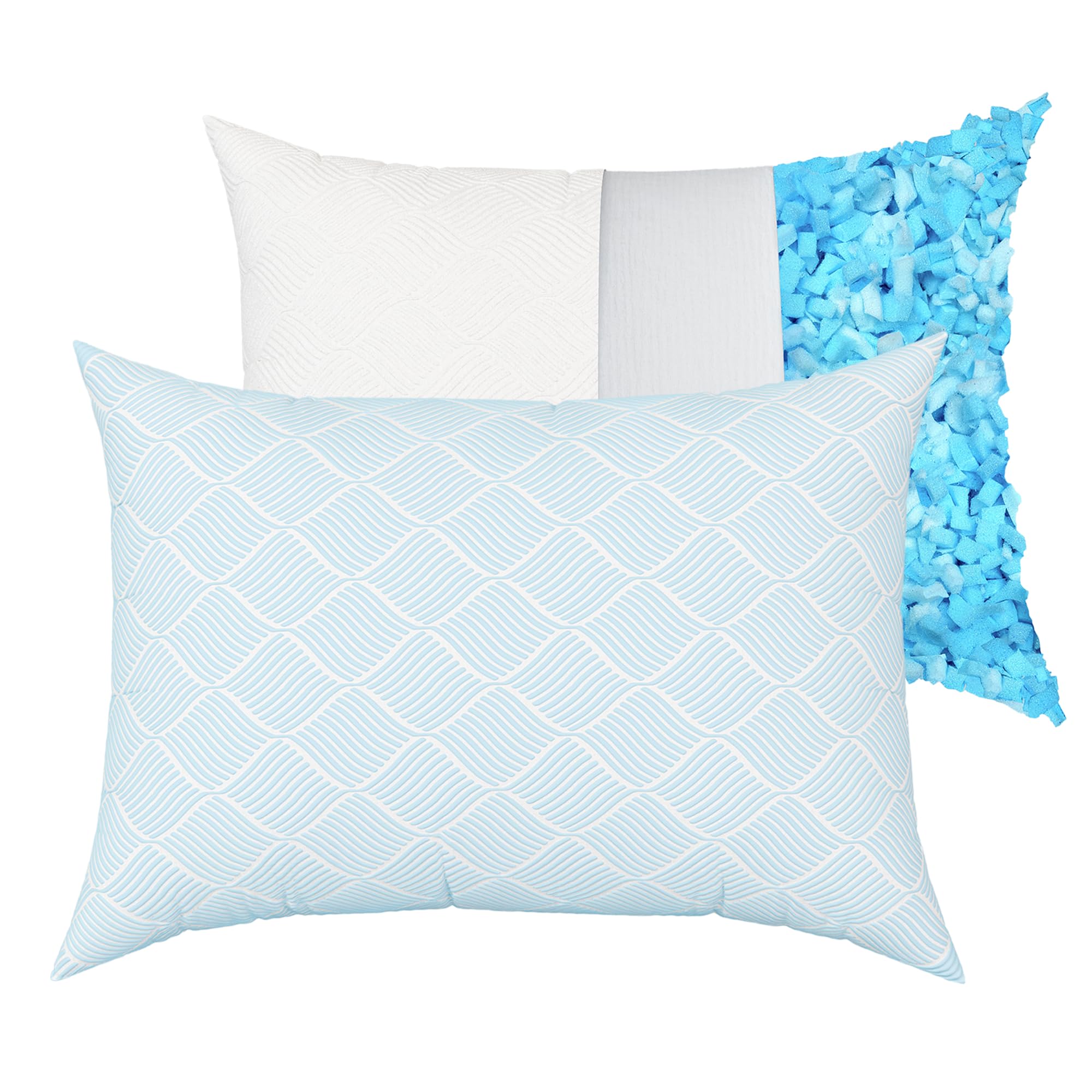 pillosophy Original Memory Foam Pillow Adjustable Height Premium Shredded Memory Foam Fill for Back Side Stomach Sleepers Queen