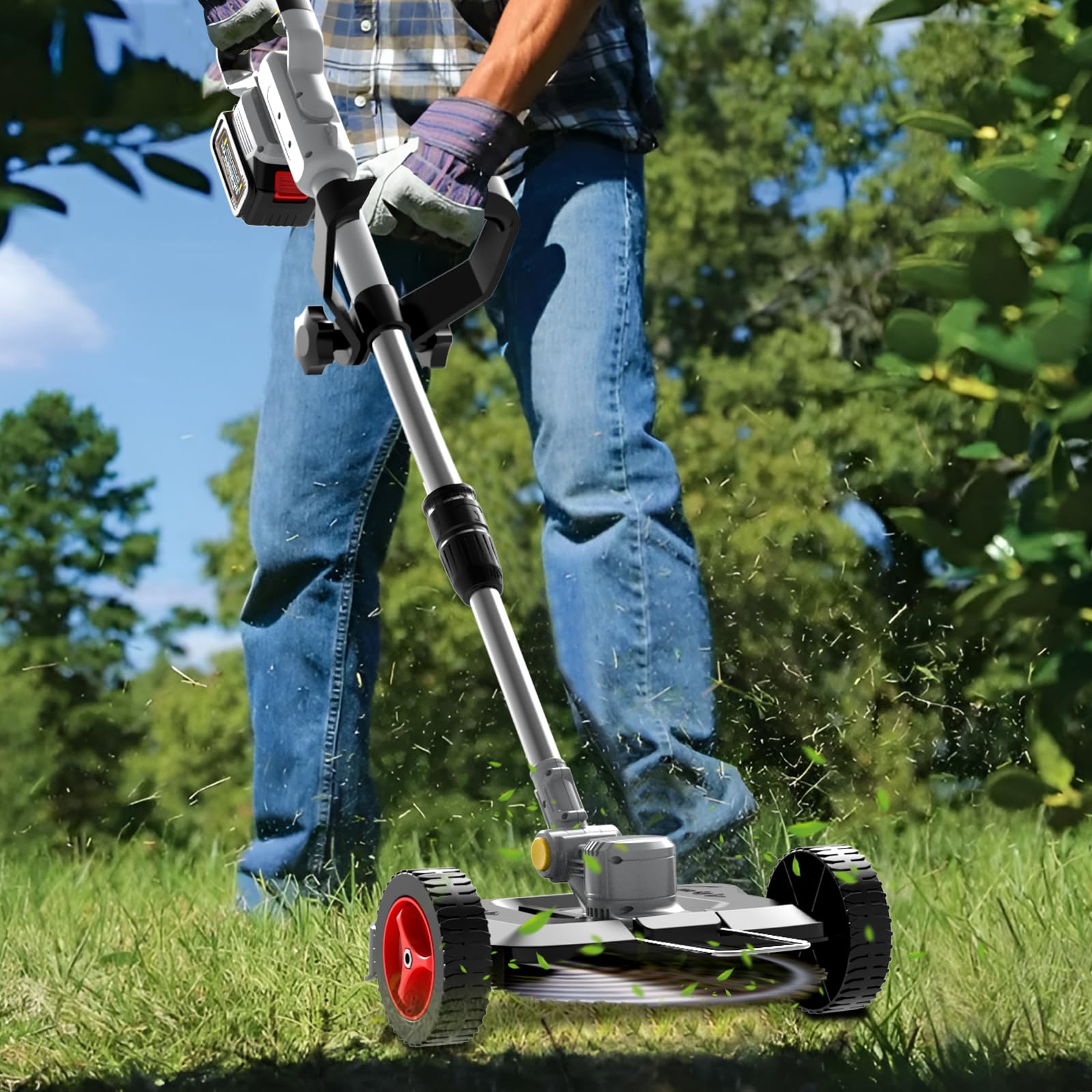Akku Rasentrimmer für Makita Akkus, Freischneider Akku, Freischneider mit unkrautbürste, Höhenverstellbar (Enthalten:750W Bürstenloser Motor,2X4.0Ah Akku,6 Klingentypen,Rucksack)