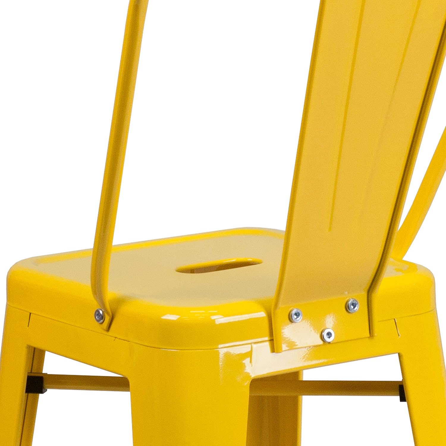 EMMA + OLIVER 4 Pack 24" High Yellow Metal Indoor-Outdoor Counter Height Stool with Back