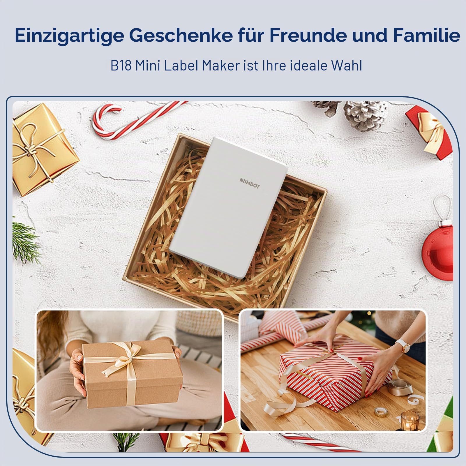 NIIMBOT B18 Etikettendrucker, drahtloser Thermotransferdrucker, unterstützt Farbdruck, Mini-Etikettendrucker zum Beschriften von Akten und Kabeln, weiß