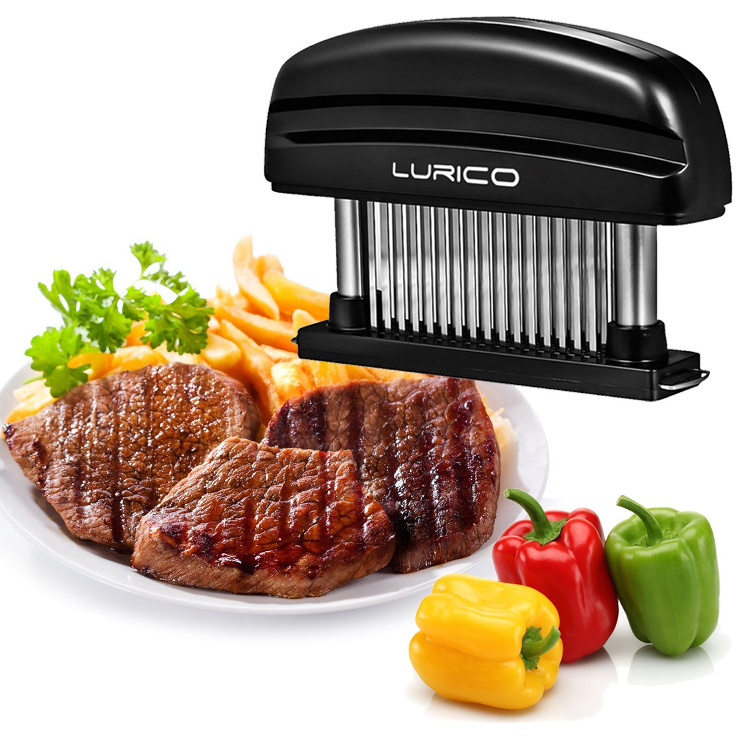 LURICO Batticarne Acciaio Inox, Batticarne 48 Lame in Acciaio Inossidabile Ultra Affilate, Inteneritrice per Carne per Bistecca Manzo Pollo Maiale Rimovibile per la Pulizia, Lavabile in Lavastoviglie