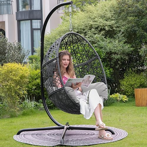 Miniatura 4 de NICESOUL Silla giratoria para huevos, jaula de pájaros, silla nido de pájaros con soporte, cómodo cojín para interiores y exteriores, ratán con