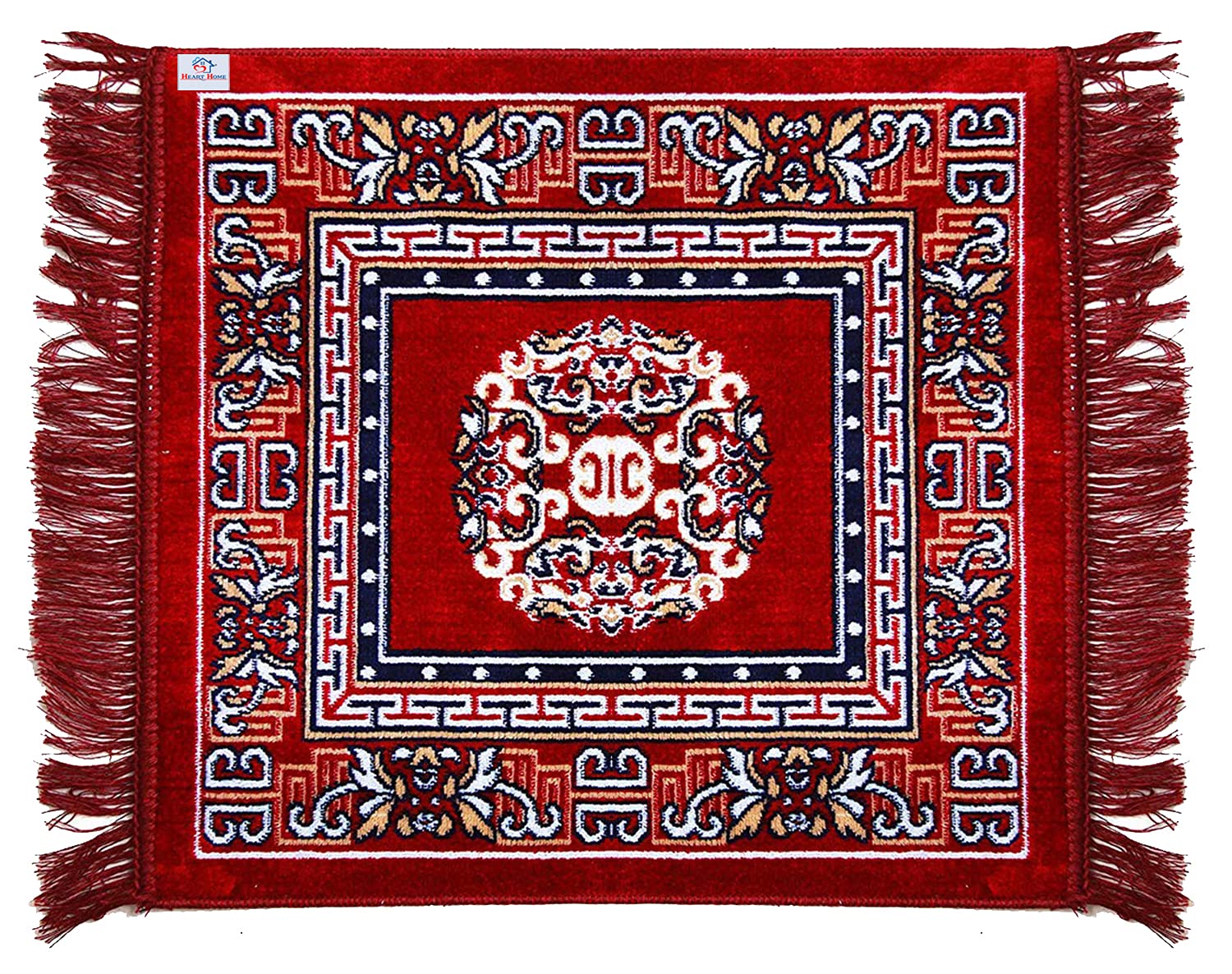 Kuber Industries Rangoli Design Velvet Square Pooja Mat (Maroon), 49 Centimeters, 47 Centimeters