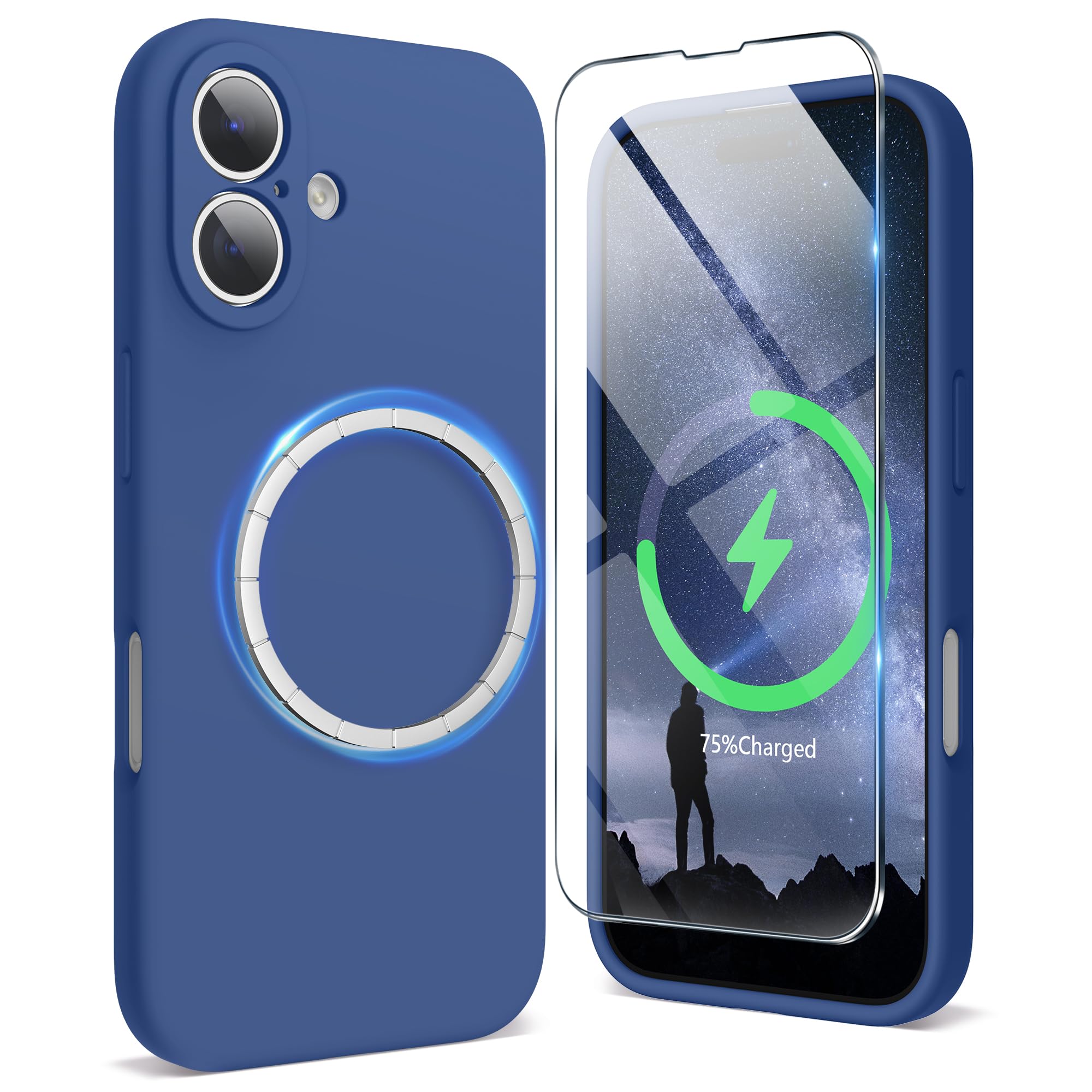 SURPHY Cover Magnetica per iPhone 16 Plus 6,7con Vetro Temperato,Compatibile con MagSafe Accessori,Sottile Antiurto iPhone 16 Plus Case,Plustezione Fotocamera,Serie Colore 2024,Bianco