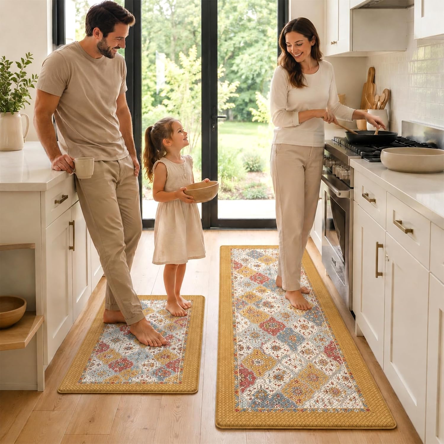 Warmstar Anti Fatigue Kitchen Mat Set of 2,Boho Kitchen Rugs, Waterproof Cushioned Kitchen Floor Mat,Non-Slip Kitchen Standing Mat for Sink, Laundry,17.3"x30"+17.3"x47",Colorful