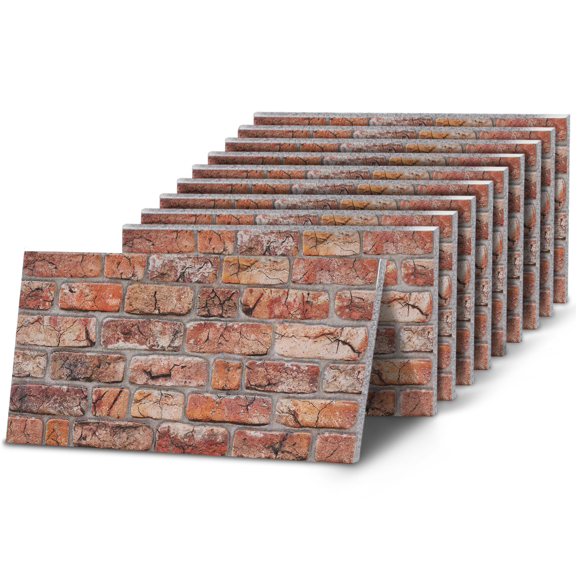 K&B Panels 3D Wall Panels, Rustic Brick Effect Styrofoam Wall Panelling Kit, Lightweight, Easy to Install, Dual Insulation to Reduce Acoustic Noise, Indoor & Outdoor (Rustic Tuscan Red) (10 Panels)