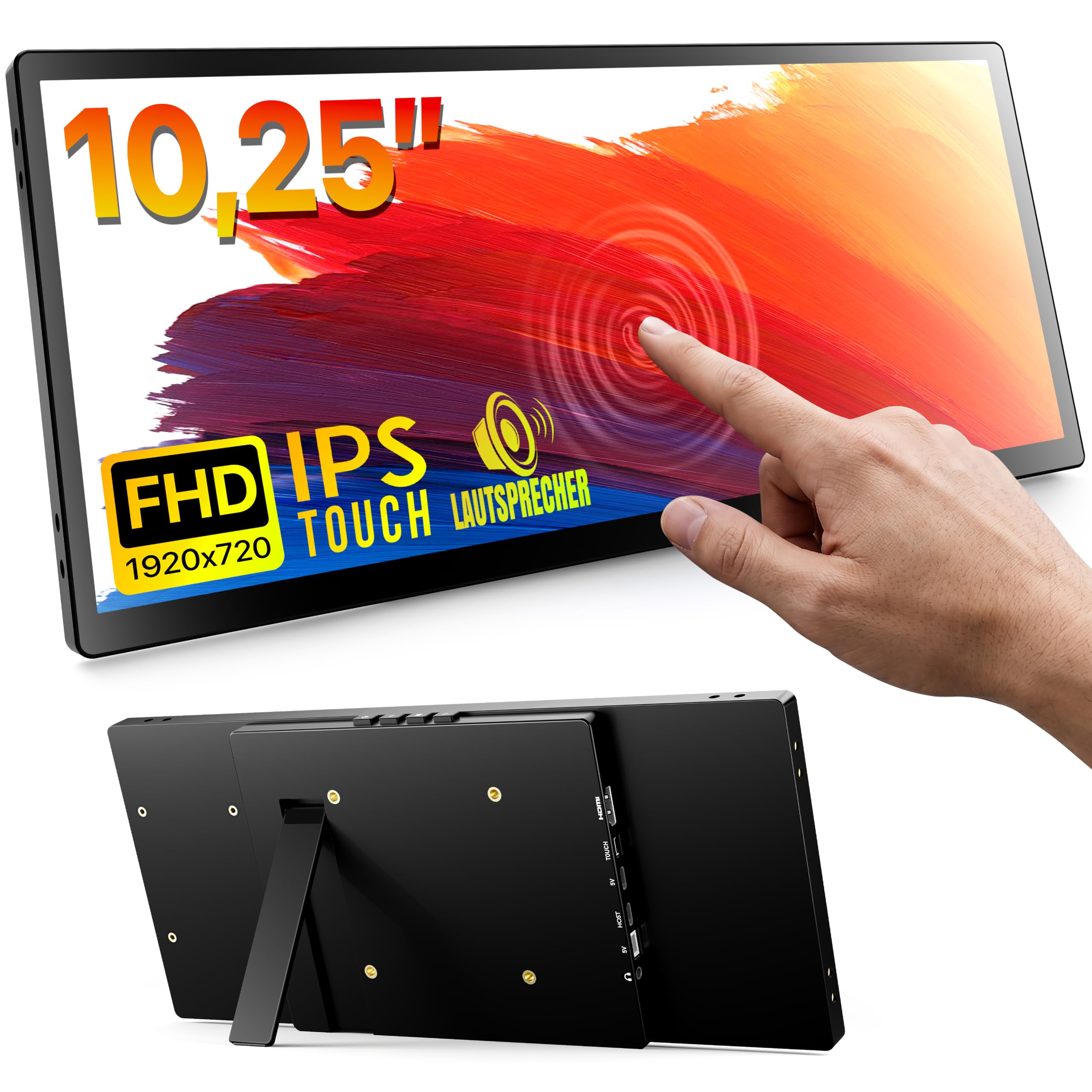 ROADOM 10,25" Mini Touchscreen Monitor, 1920x720 Ultra-Wide Bar USB-C HDMI