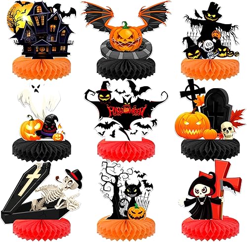 KatchOn, Centros de mesa de Halloween embrujados para mesas, paquete de 9  Panal fantasma espeluznante para decoraciones de mesa de Halloween  Panal