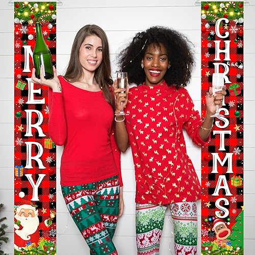 Miniatura 4 de Avezano Decoraciones navideñas de búfalo rojo a cuadros para puerta de Navidad, decoraciones de Navidad para interiores y exteriores